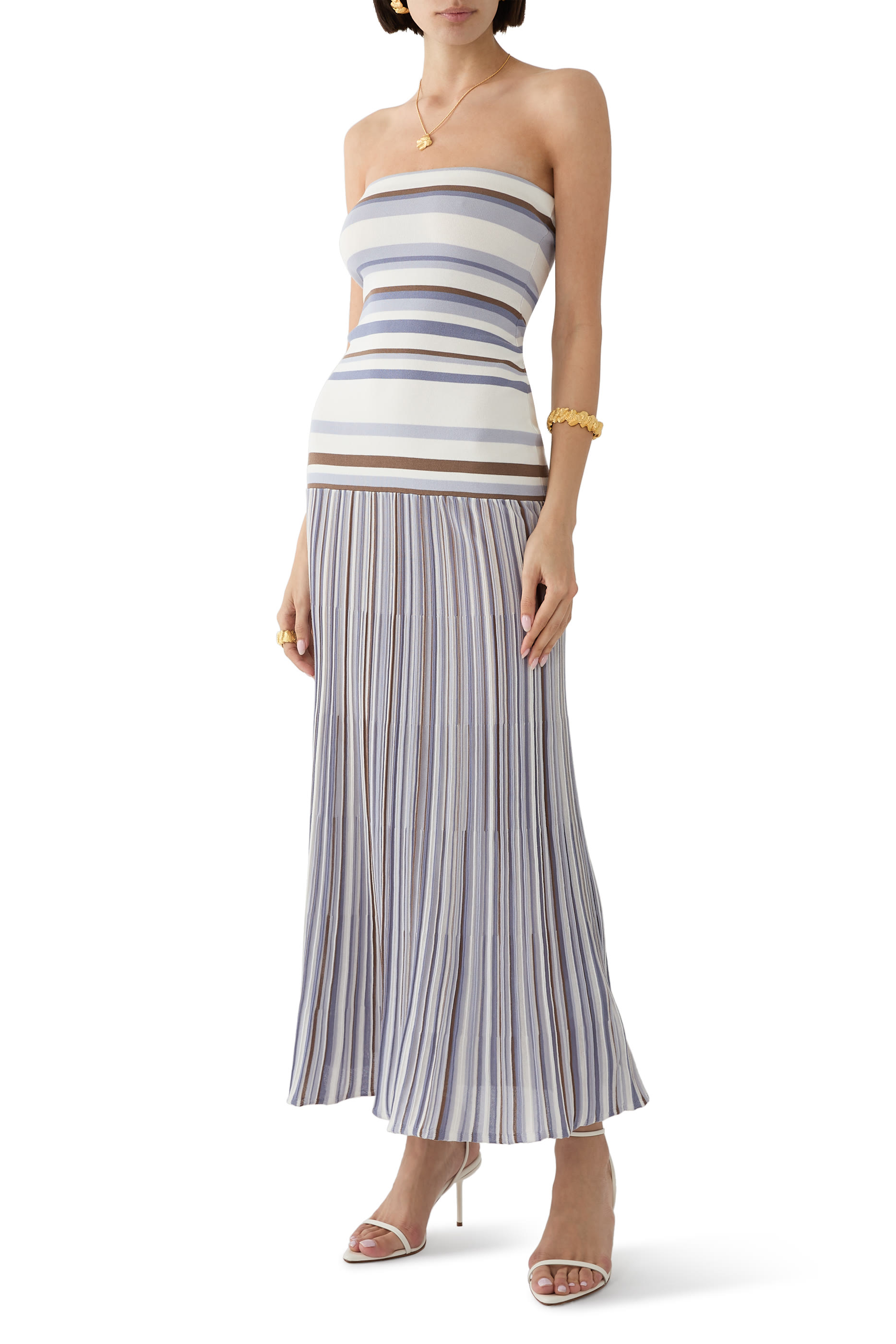 Citara Striped Strapless Midi Dress
