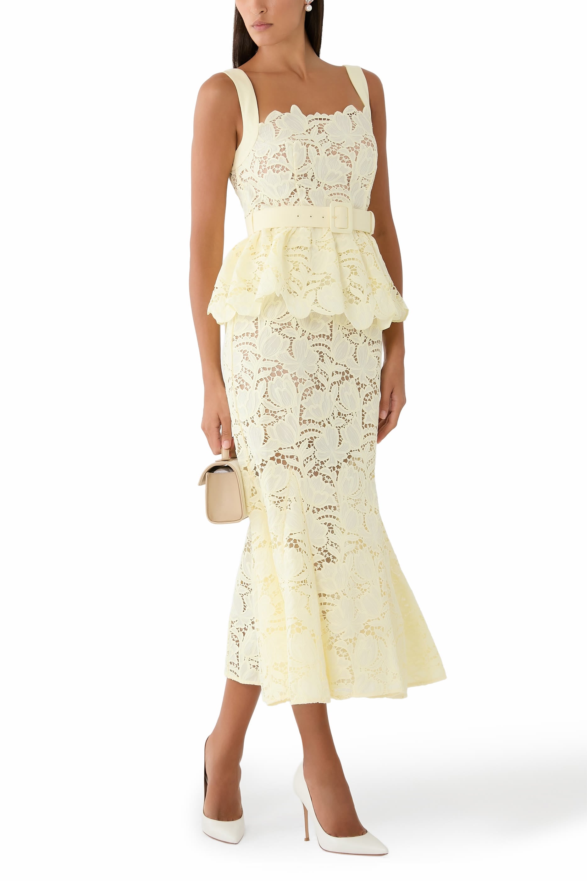Lace Peplum Midi Dress