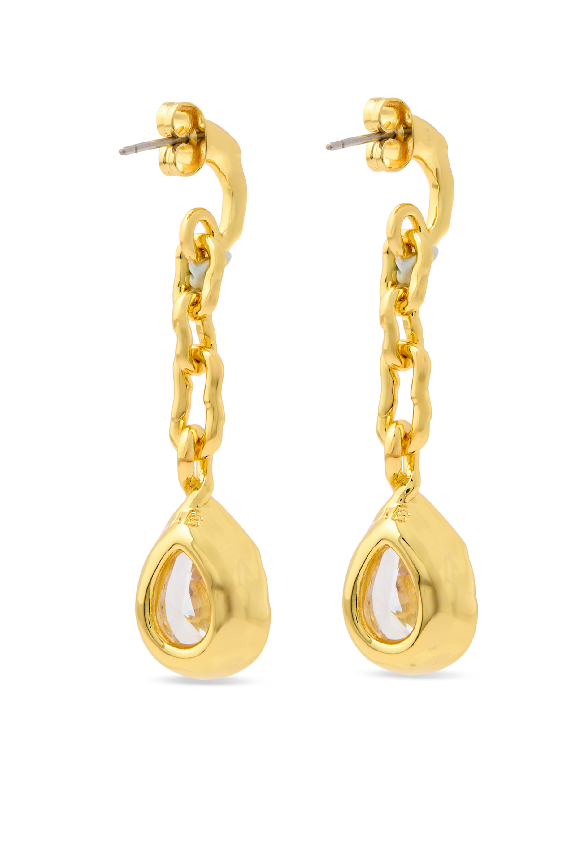 Asterales Link Pear Drop Earrings, 14k Gold Plated Brass & Cubic Zirconia