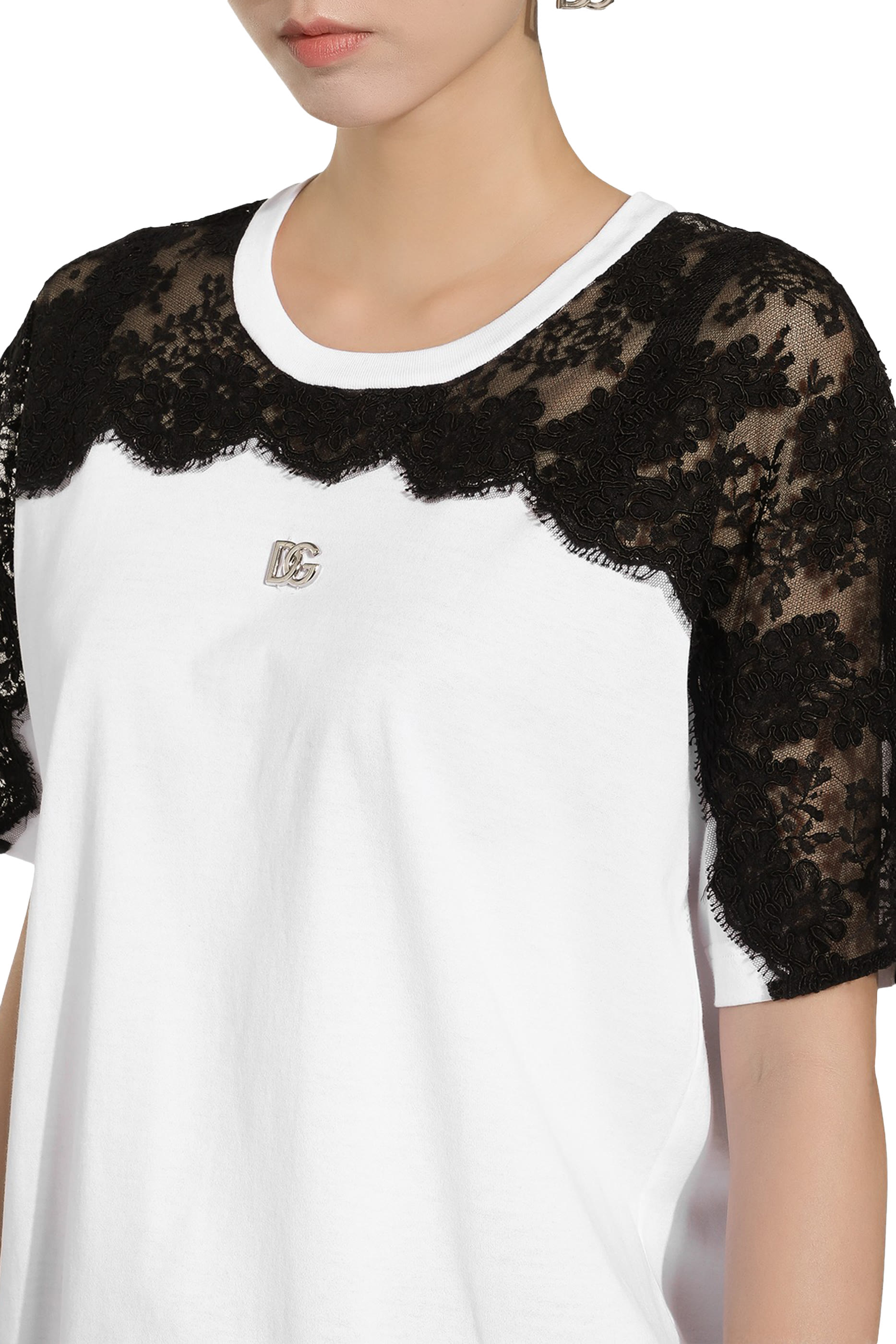 Jersey T-Shirt with DG Logo and Lace Inserts
