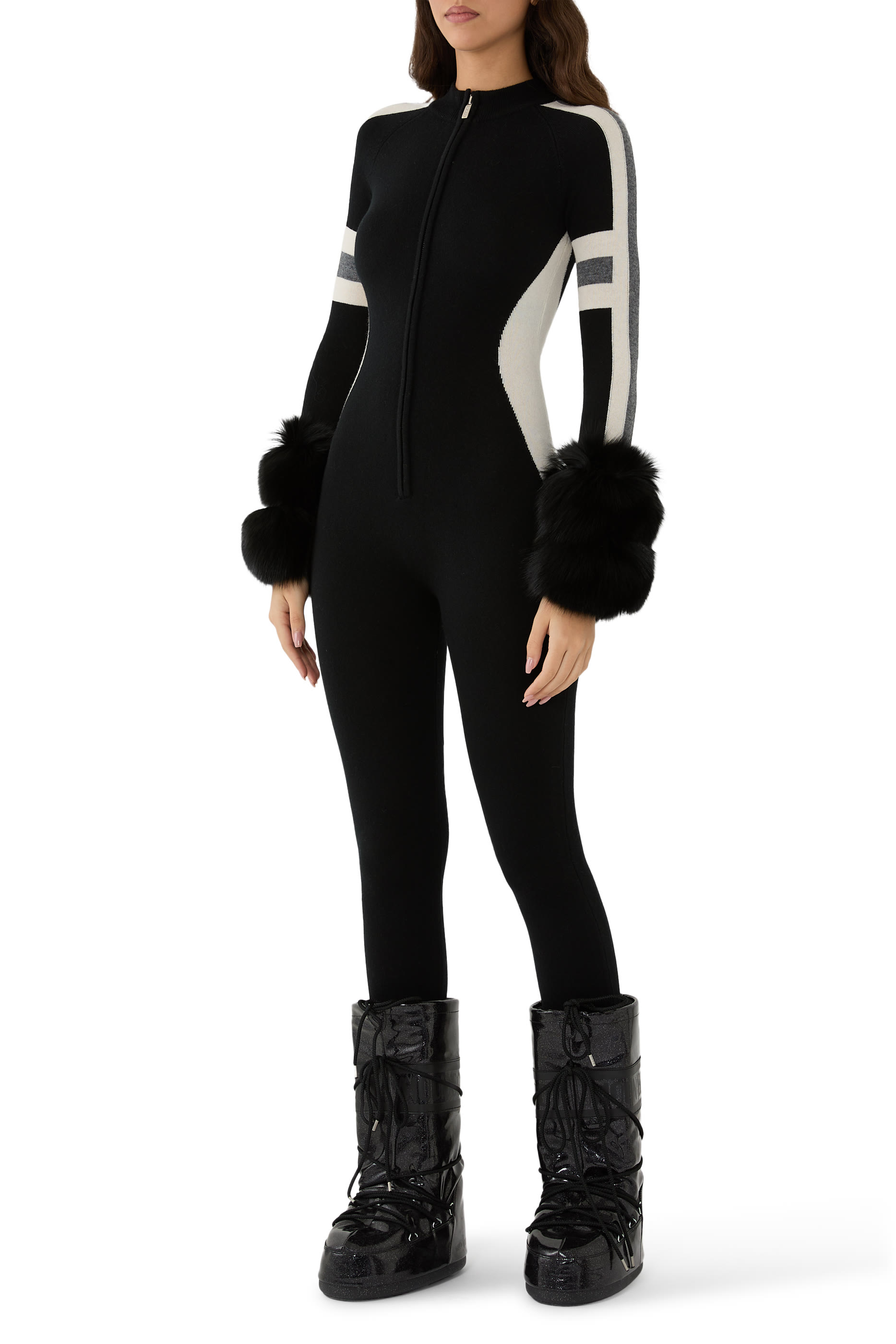 Fox-Fur Cuff Jumpsuit