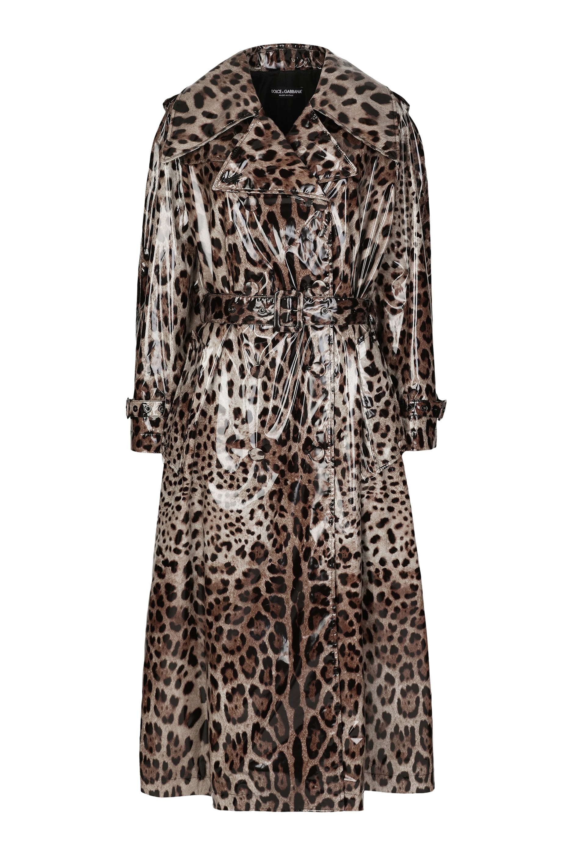 Leopard-Print Coated Satin Trench Coat