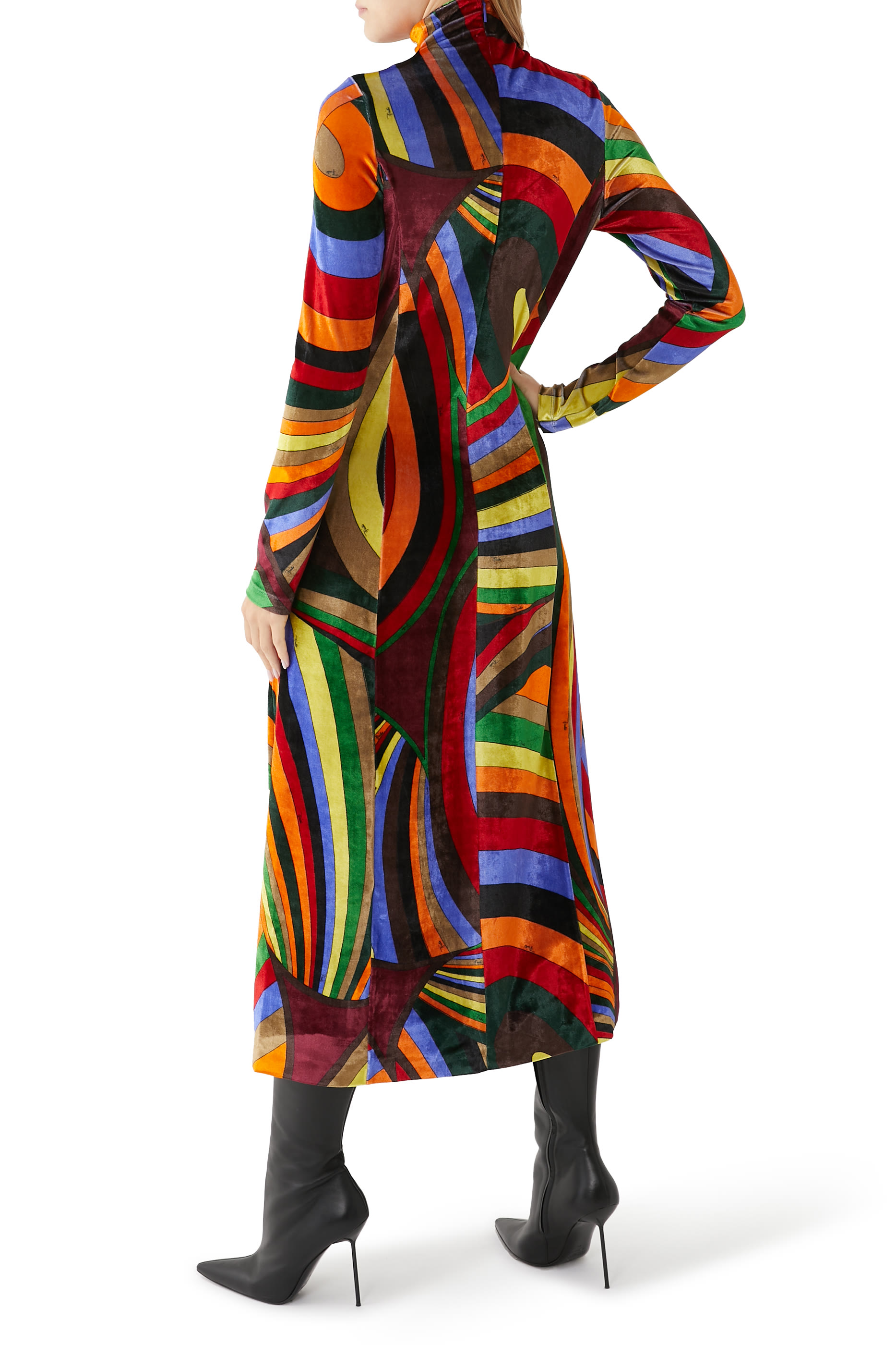Multicolor Velvet Stripe Dress