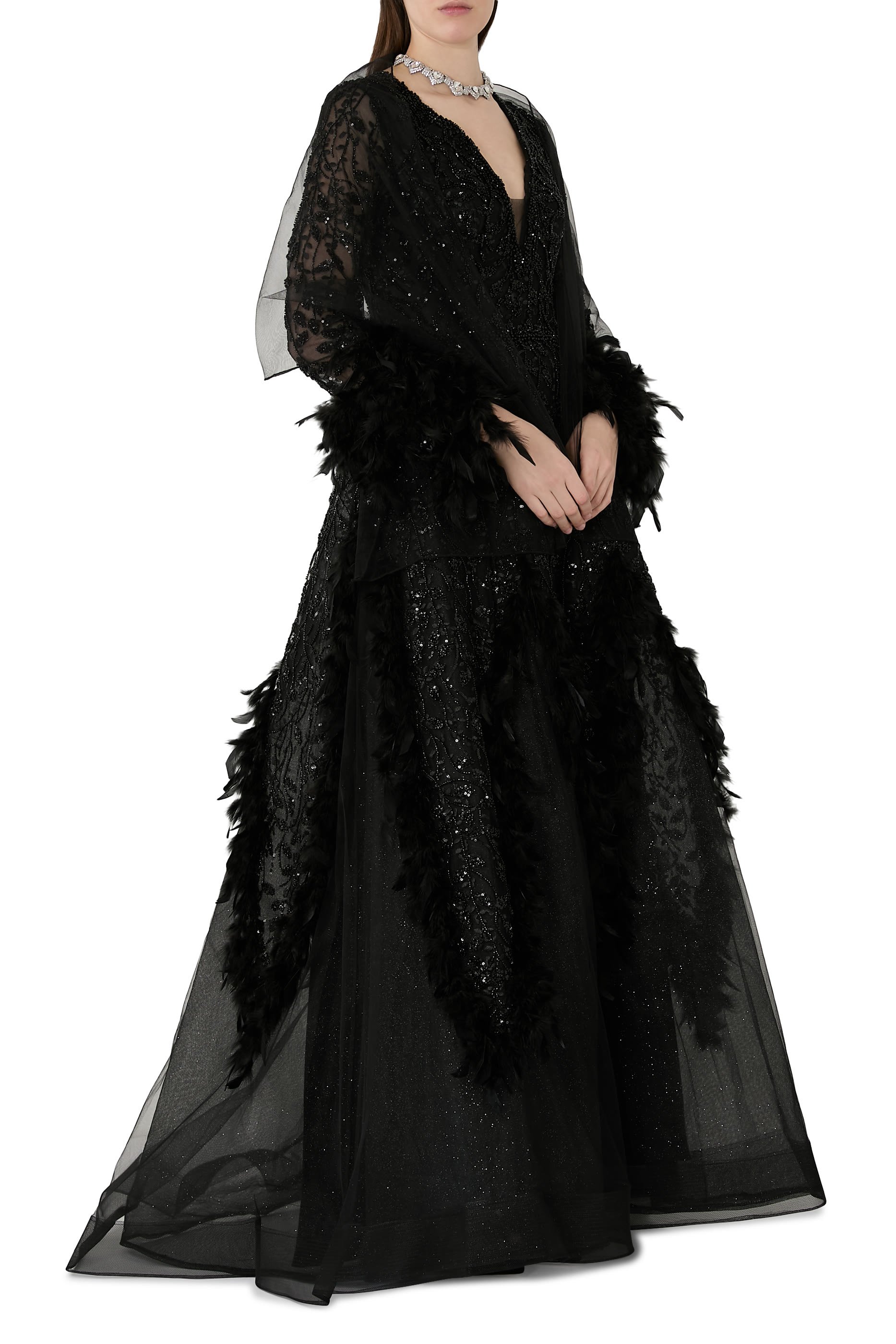 Beaded Long Sleeve Gown