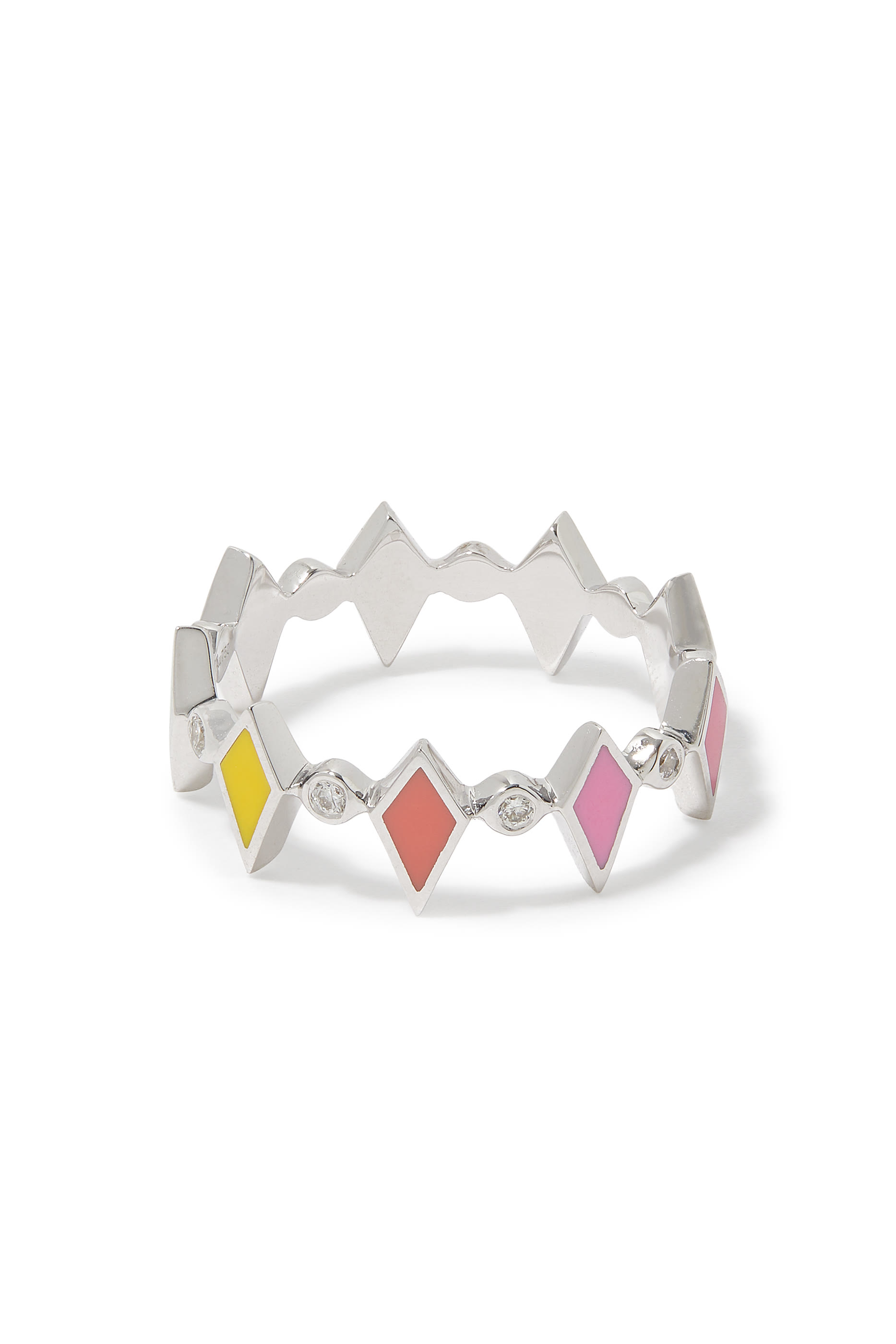 Mosaic Ring, 18k White Gold with Multicolored Enamel & Diamonds