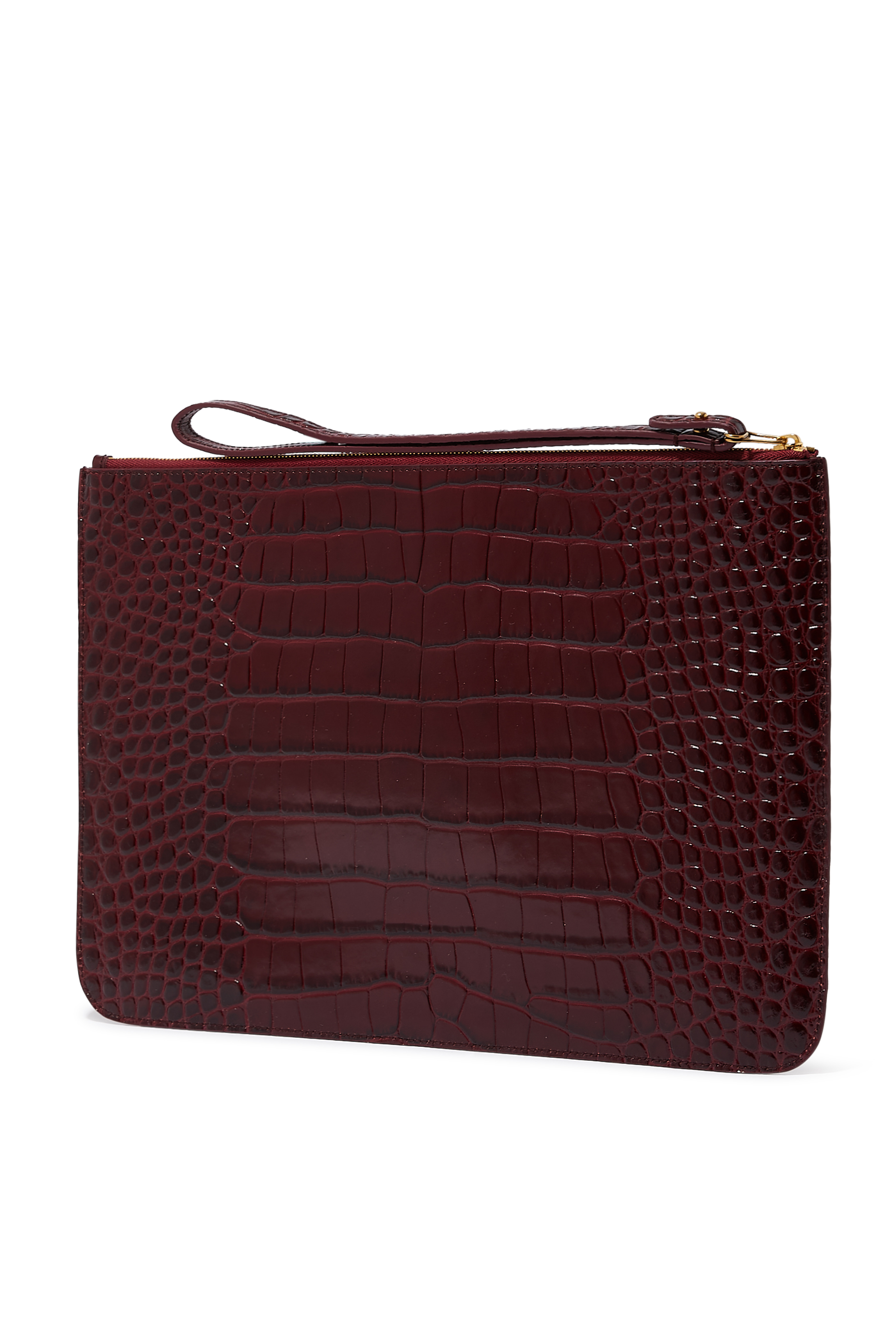 Croc-Embossed Leather Pouch