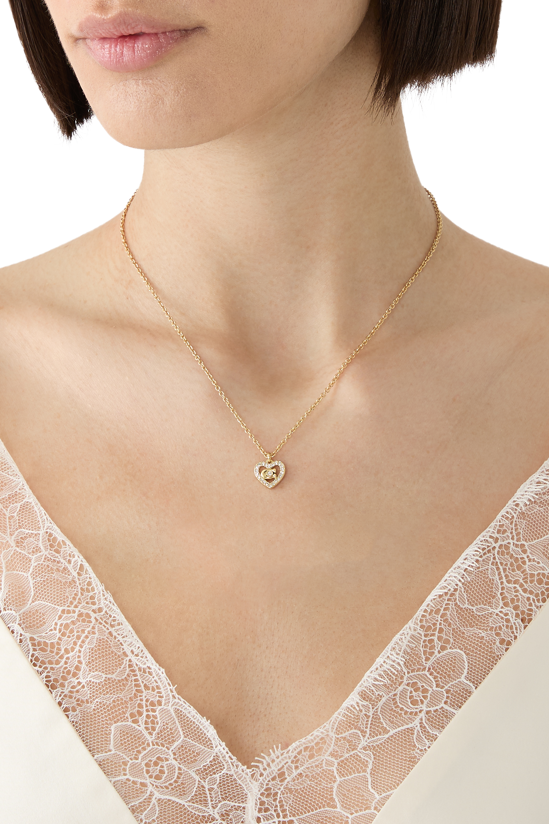 Signature C Pave Heart Pendant Necklace