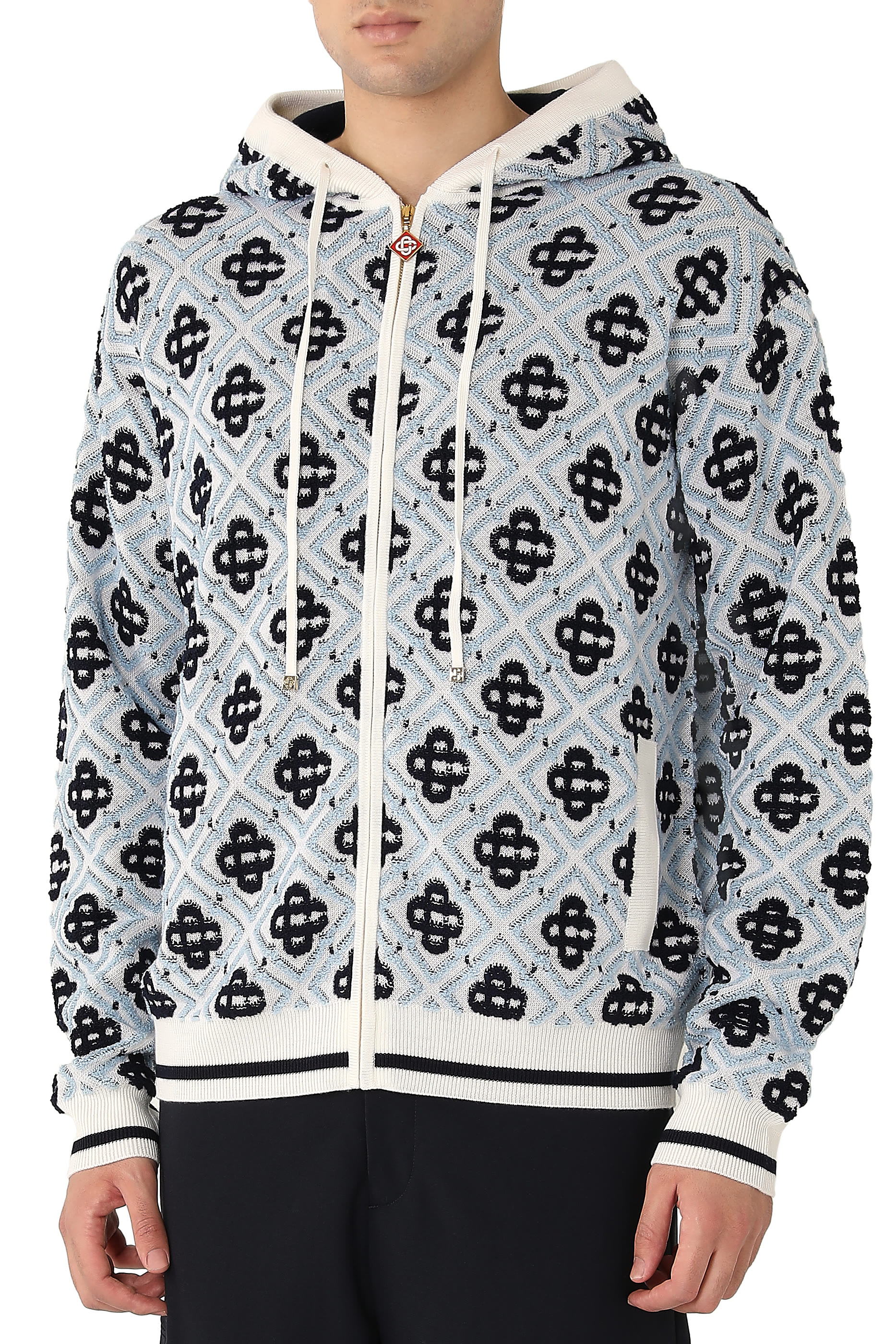  Merino Monogram Zip-Up Hooded Sweatshirt