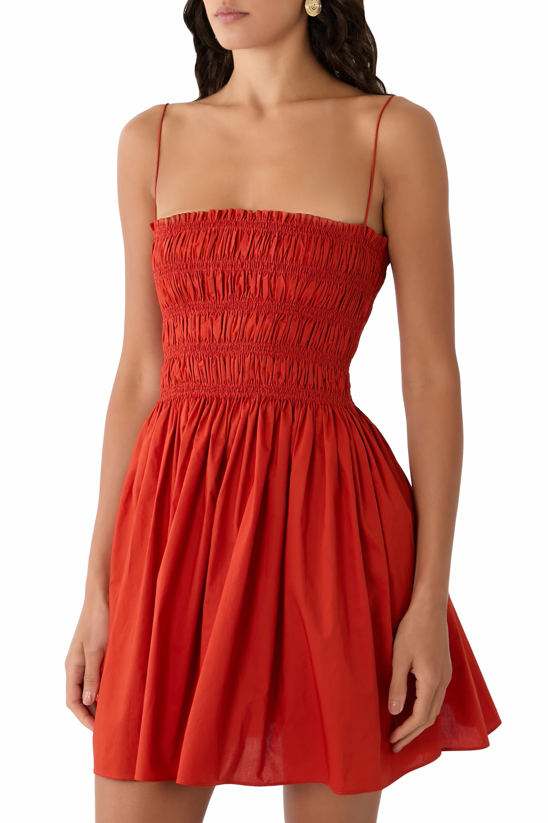 Shirred Organic Cotton-Poplin Mini Dress