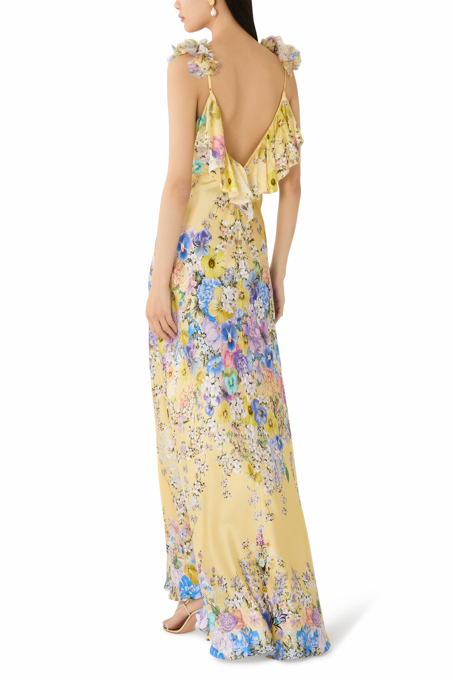 V-Neck Bias Back Frill Slip Dress