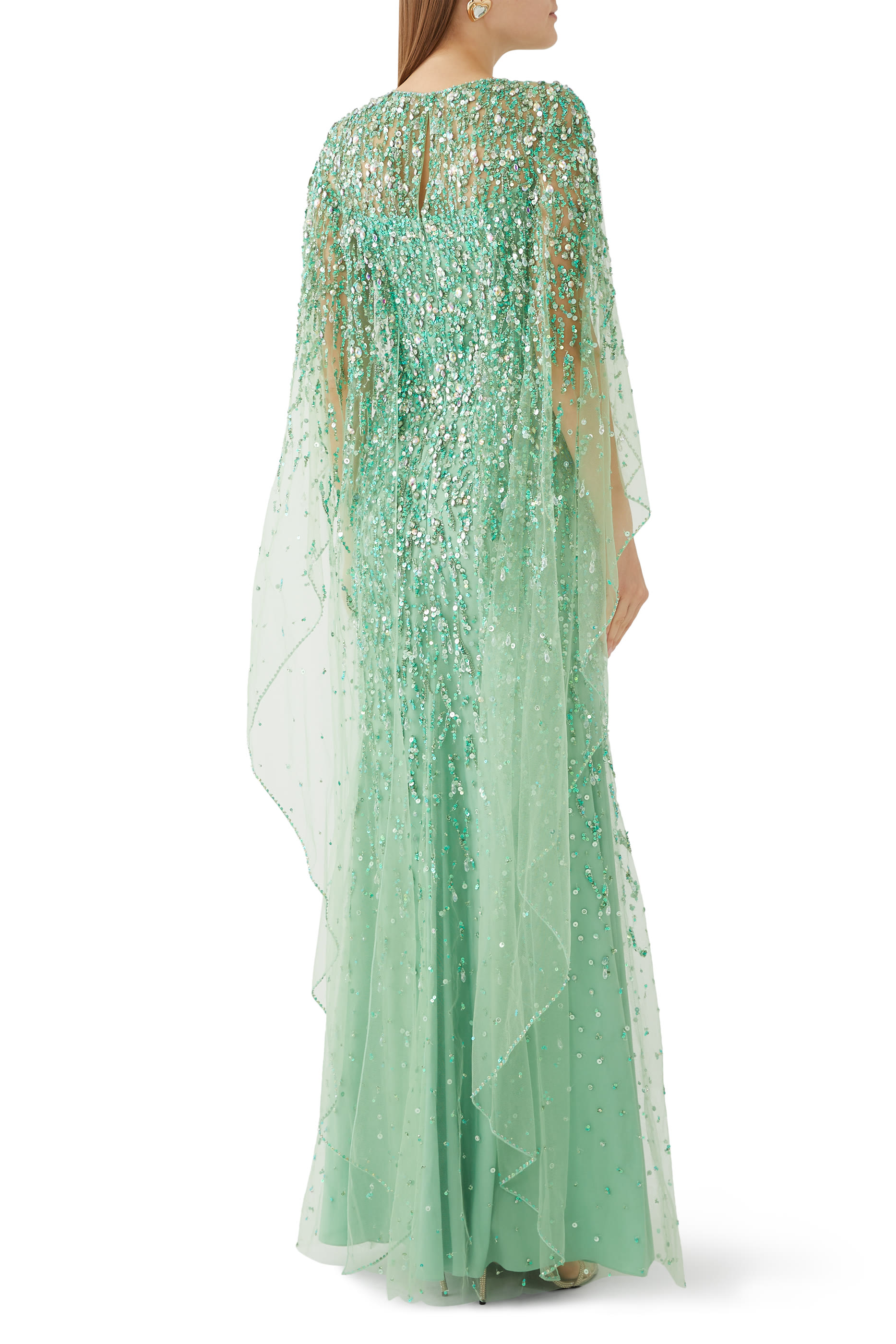 Marano 3/4 Cape Sleeve Embellished Gown