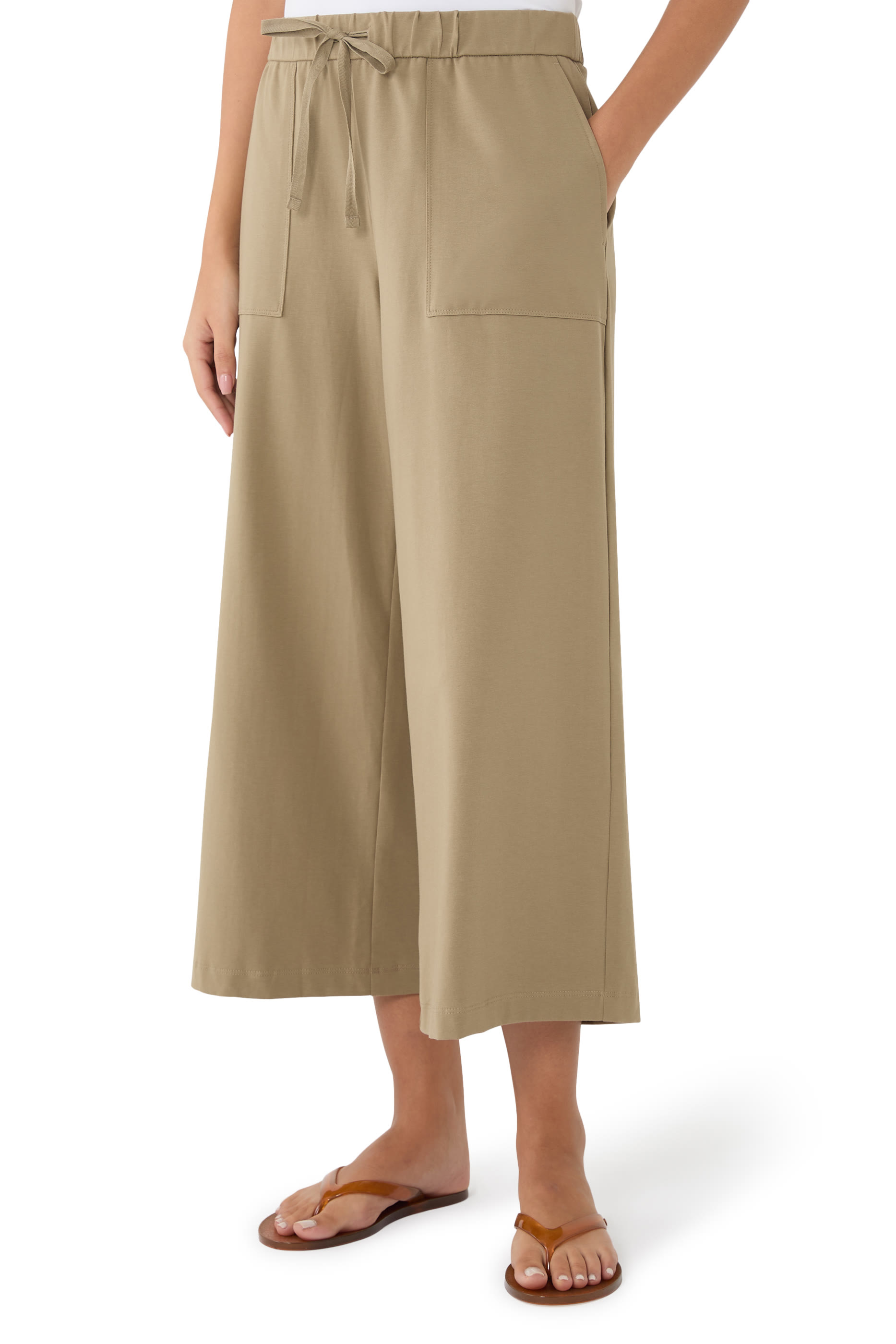 Pima Cotton Stretch Jersey Wide-Leg Pants