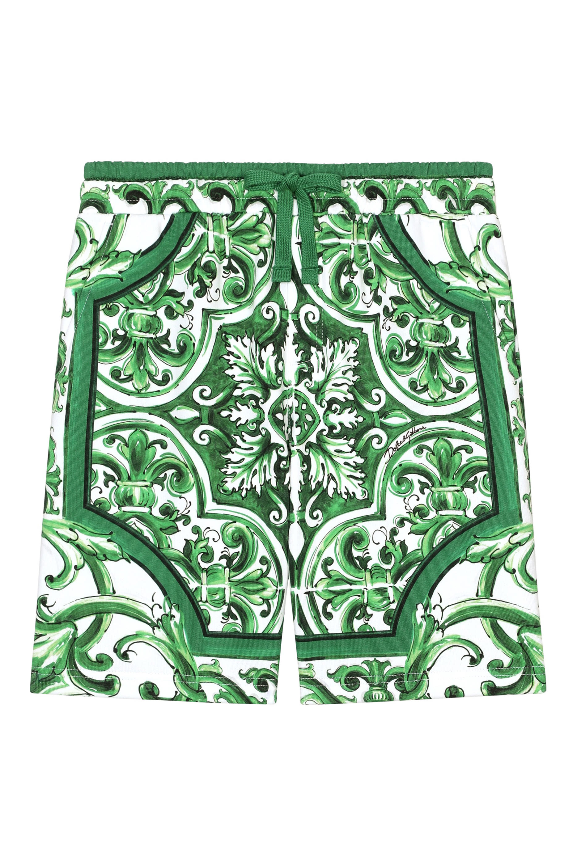 Kids Jersey Shorts with Green Majolica Print