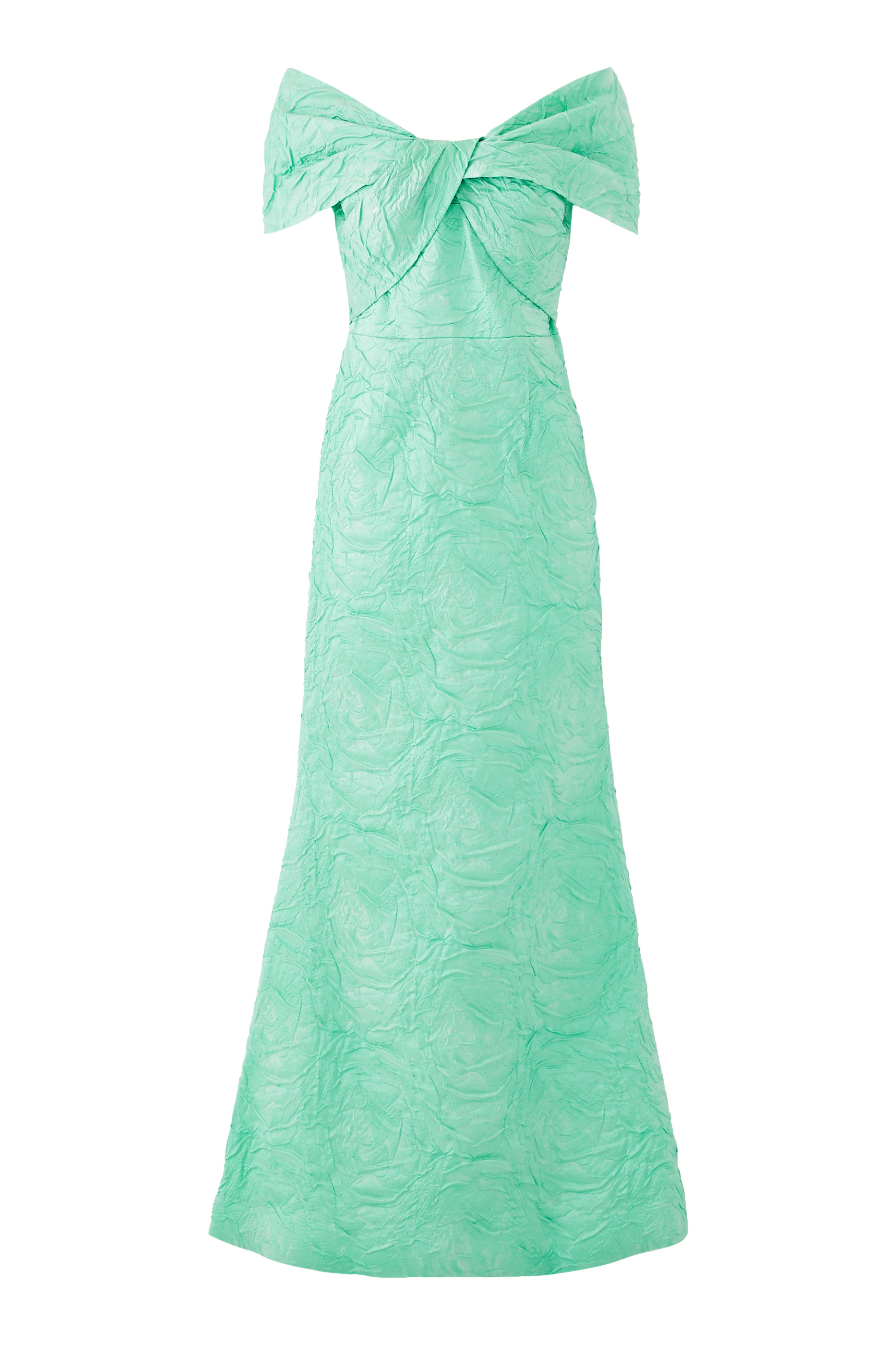 Embossed Jacquard Twist Bodice Gown