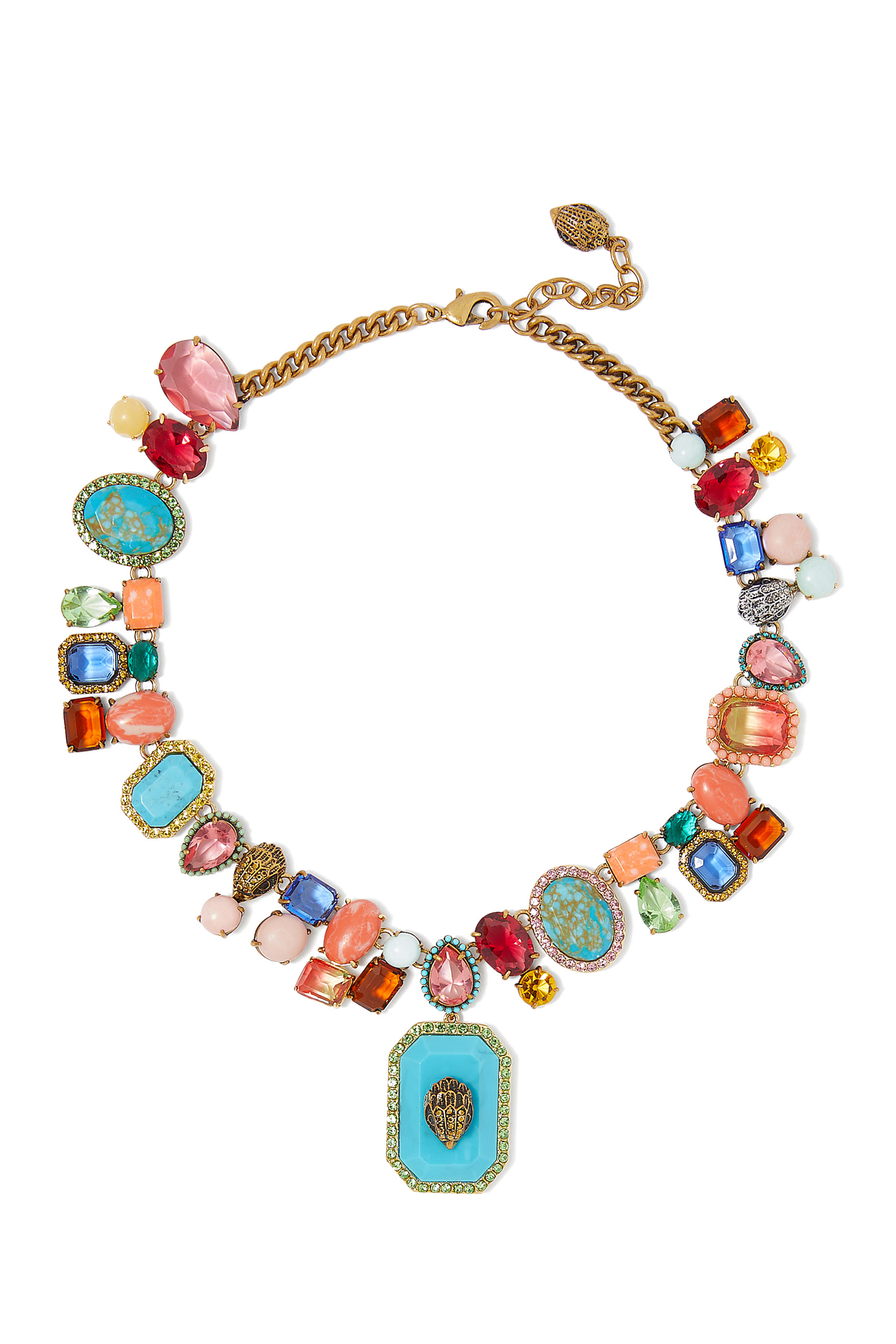 Mixed Gem Necklace, Brass