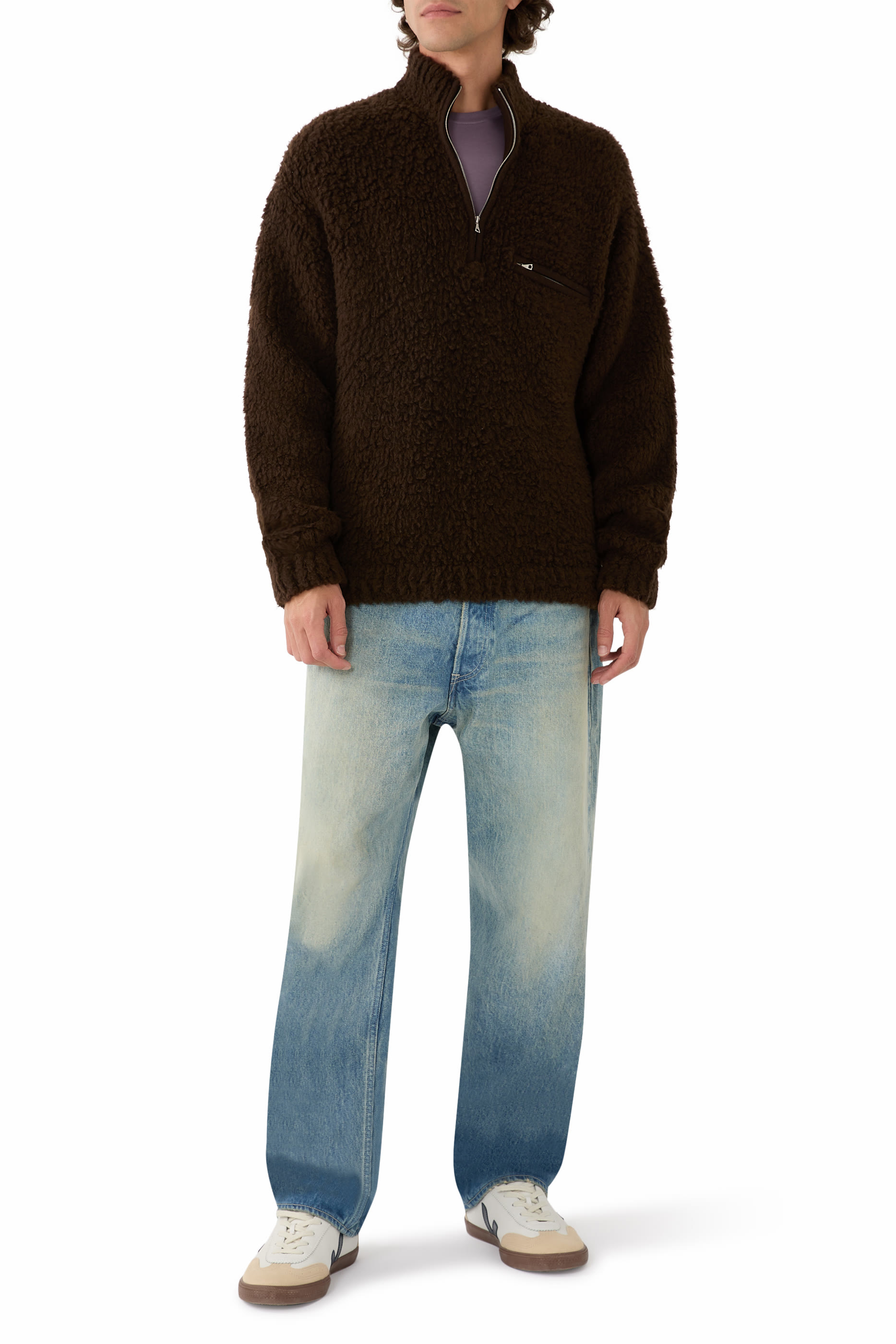 Merino Wool Boa Knit Half Zip Sweater