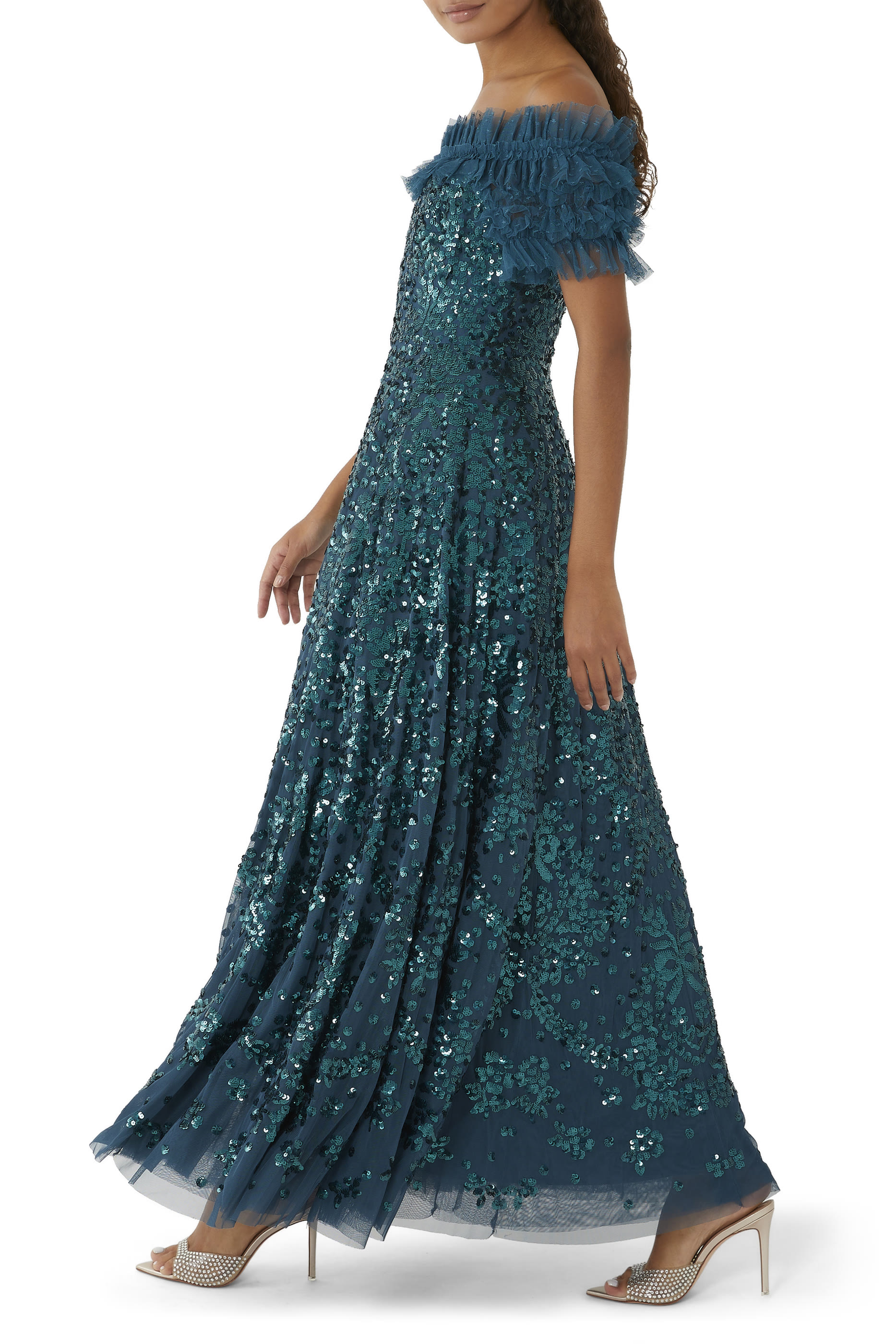Sequin Off-Shoulder Gown