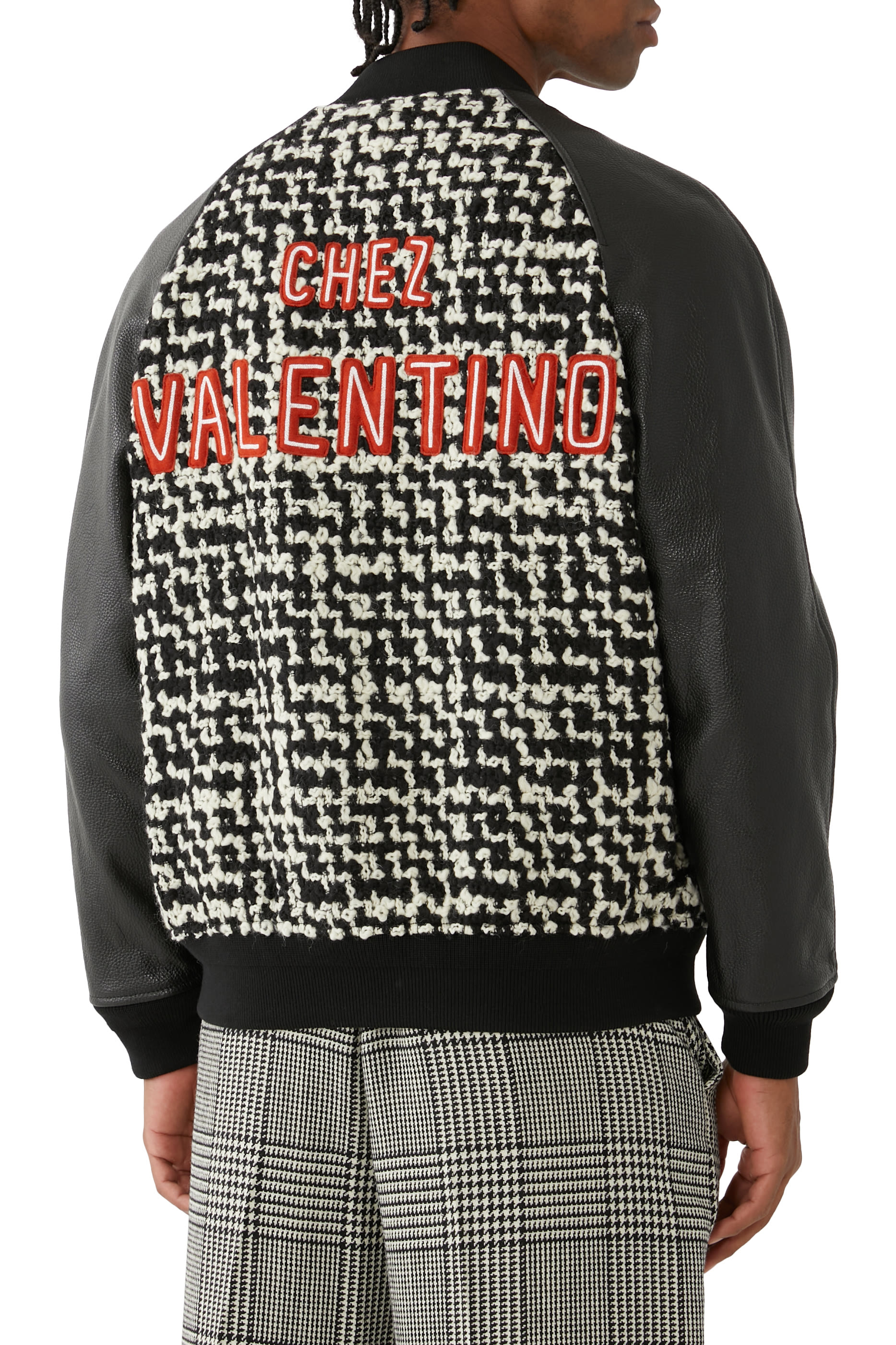 Wool Tweed Bomber Jacket with Chez Valentino Patch