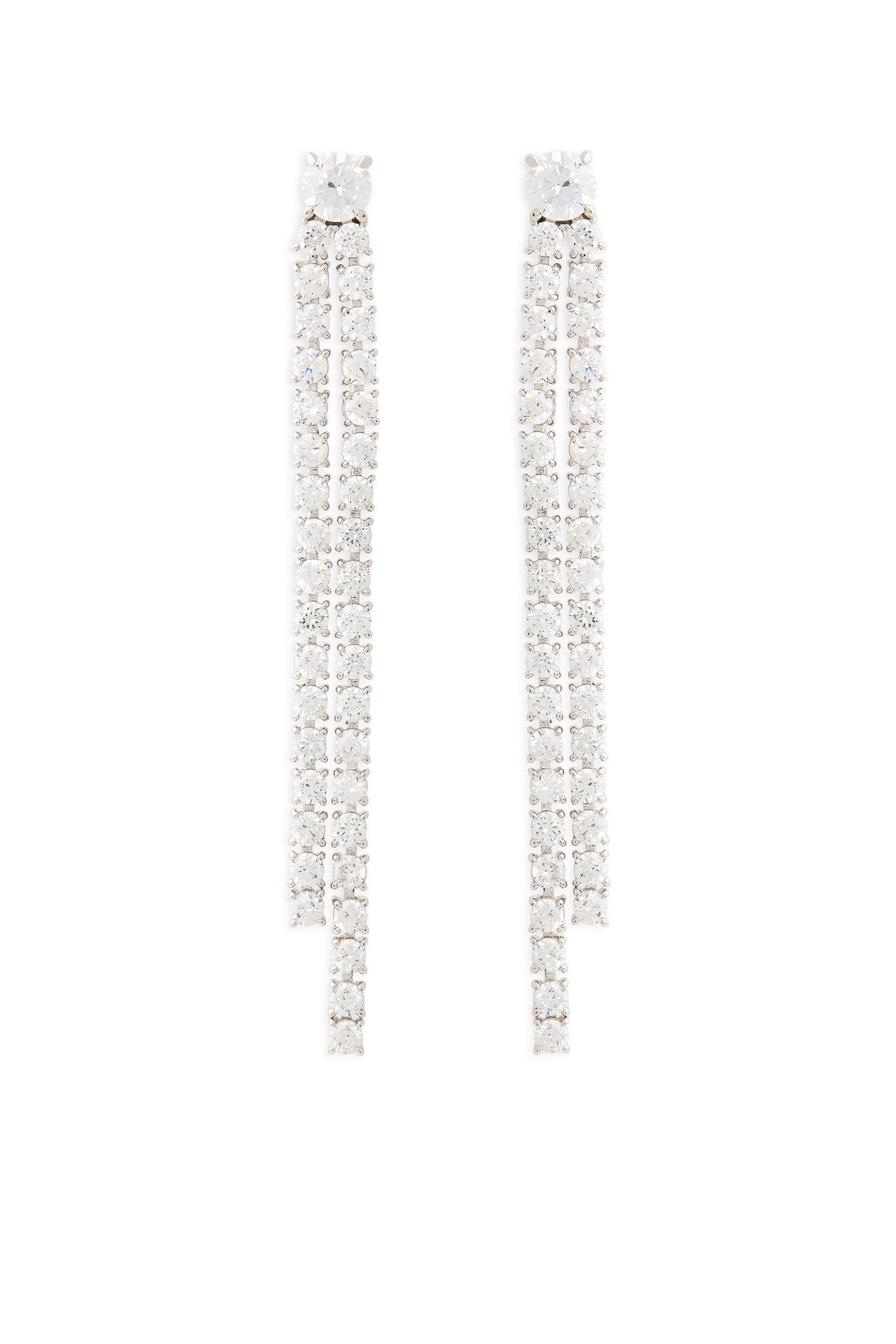 Solitaire Tennis Drop Earrings,  Sterling Silver & Cubic Zirconia