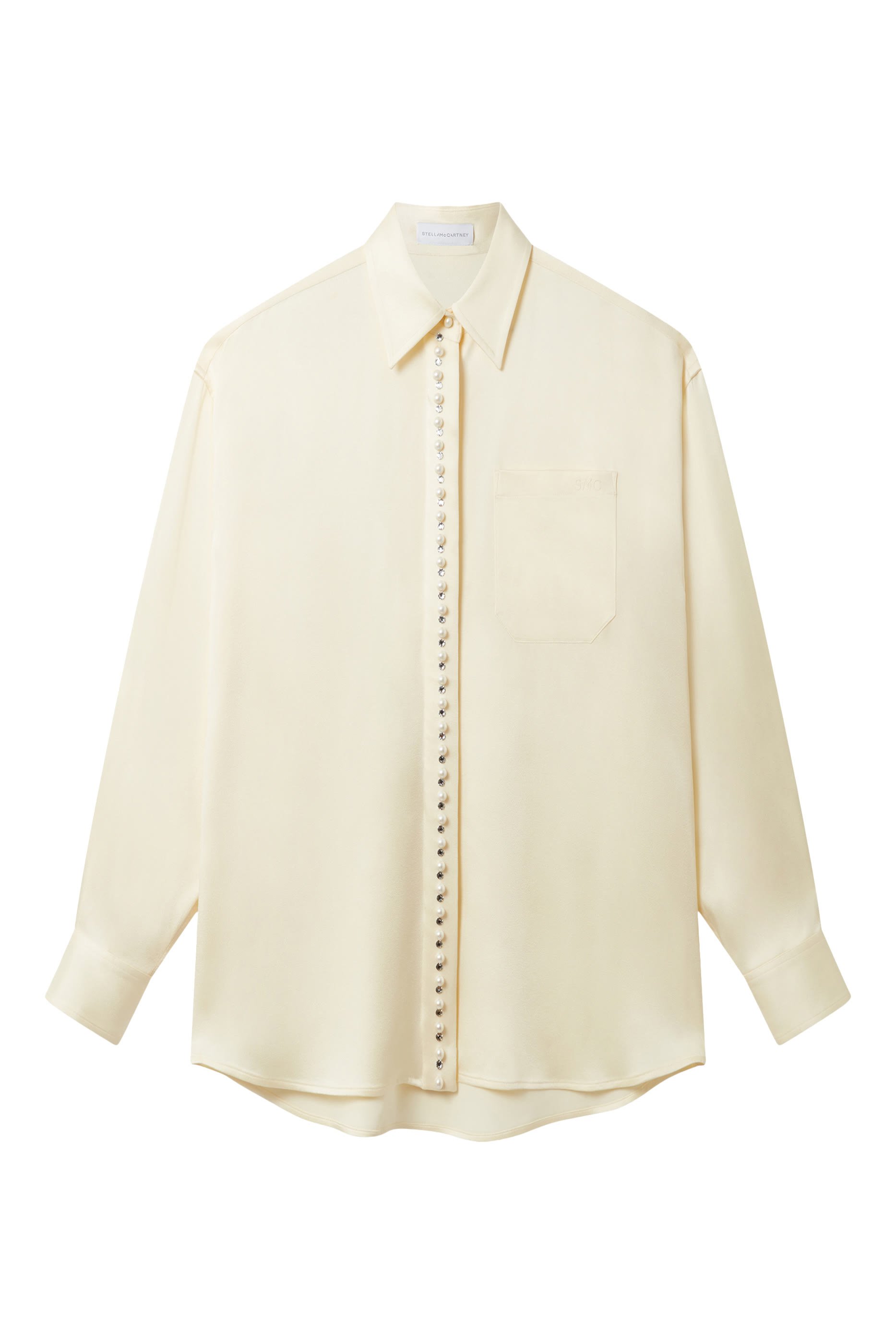 Oversized Pearl-Button Satin Shirt
