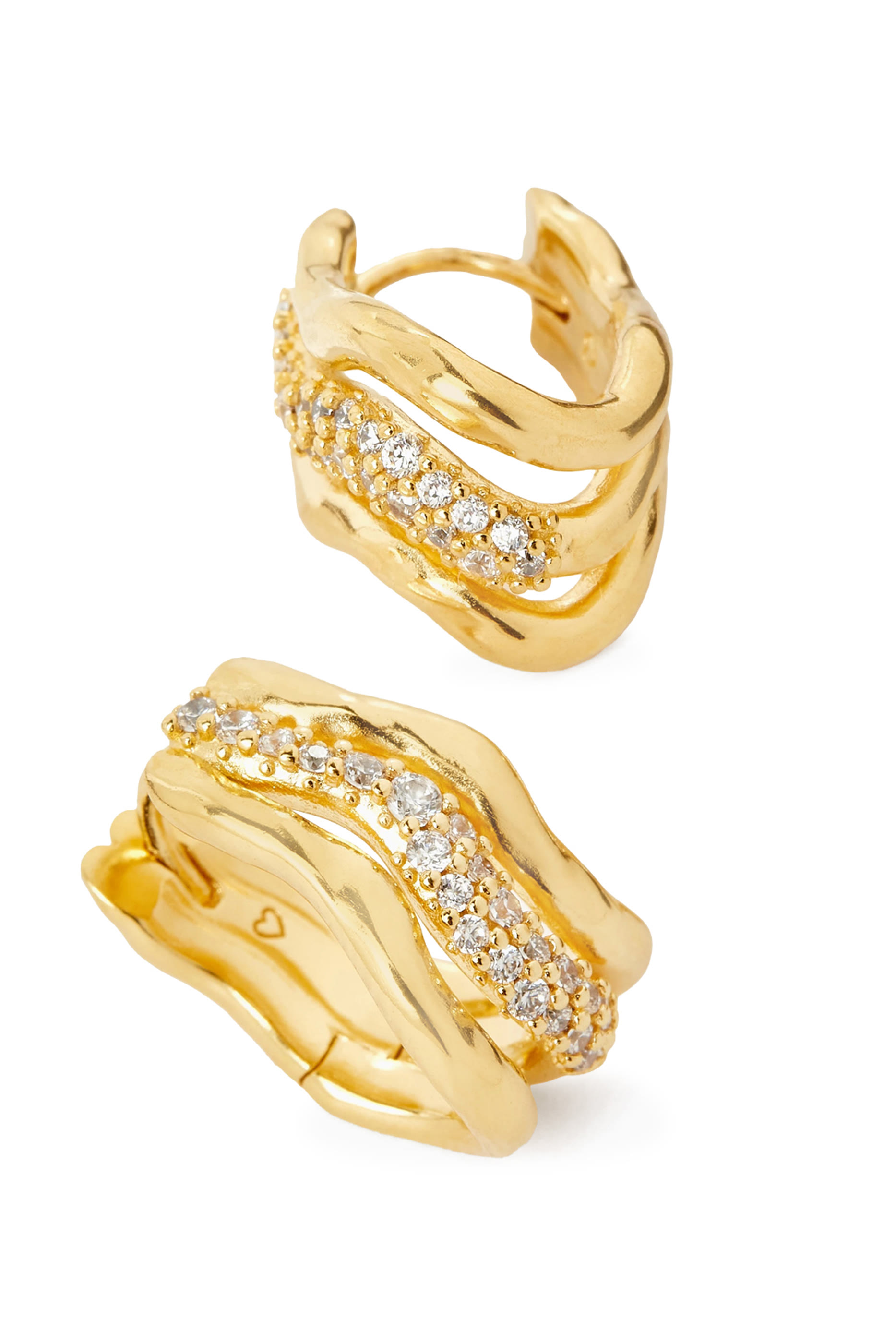 Molten Snow Triple Small Hoop Earrings, 18k Gold Plated Brass & Cubic Zirconia