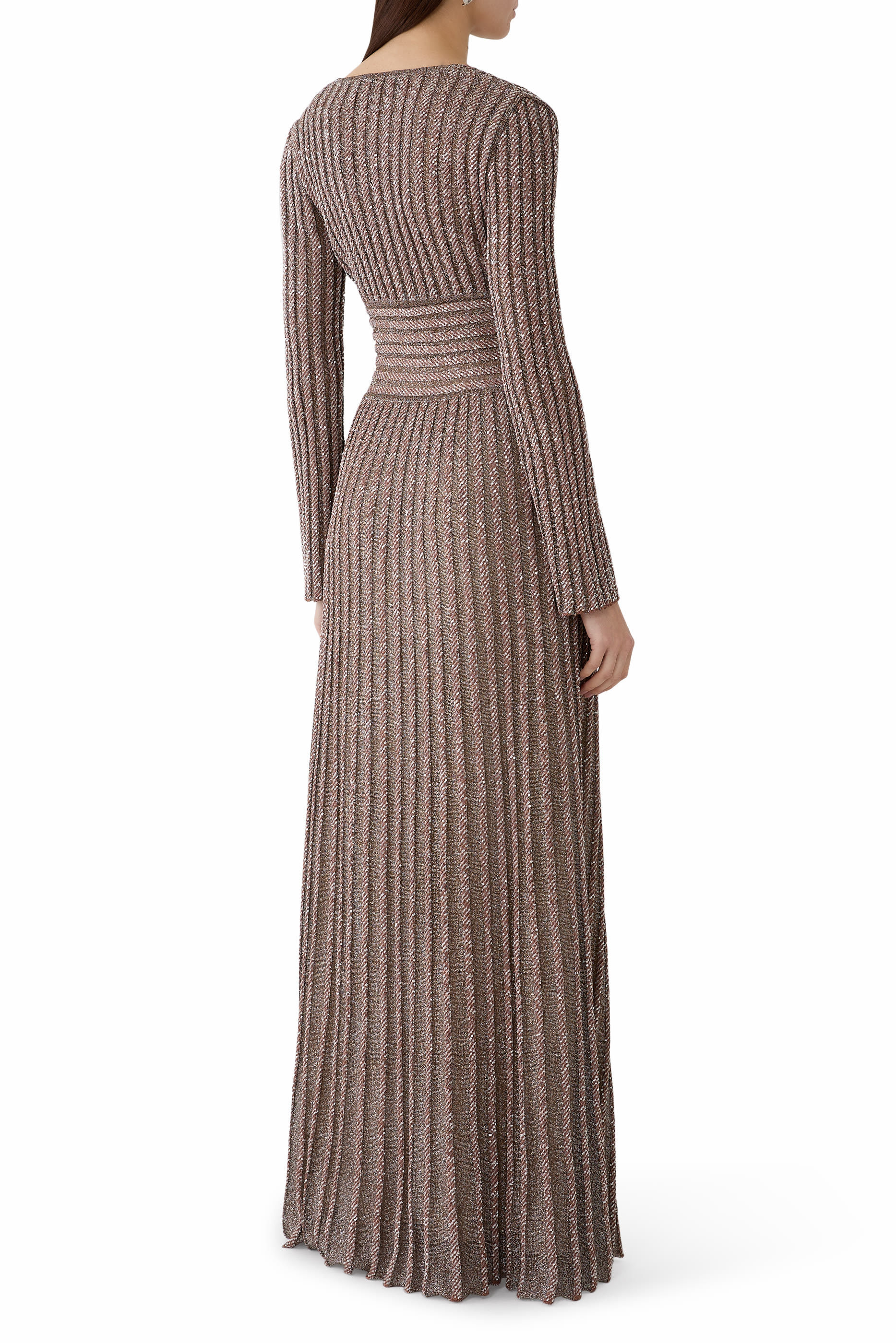  Partialized Long-Sleeve V-Neck Maxi Dress