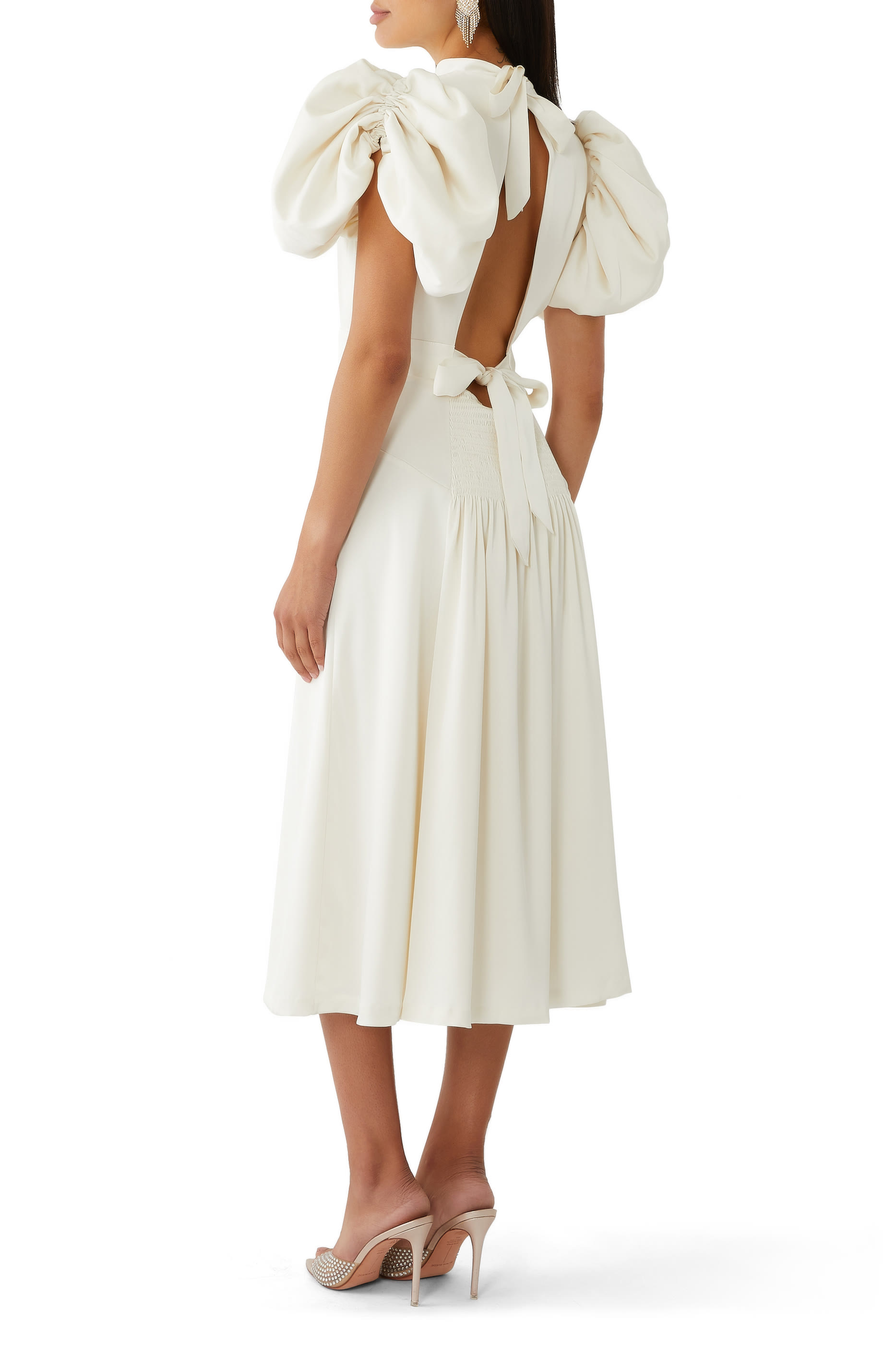 Satin Puff Midi Dress