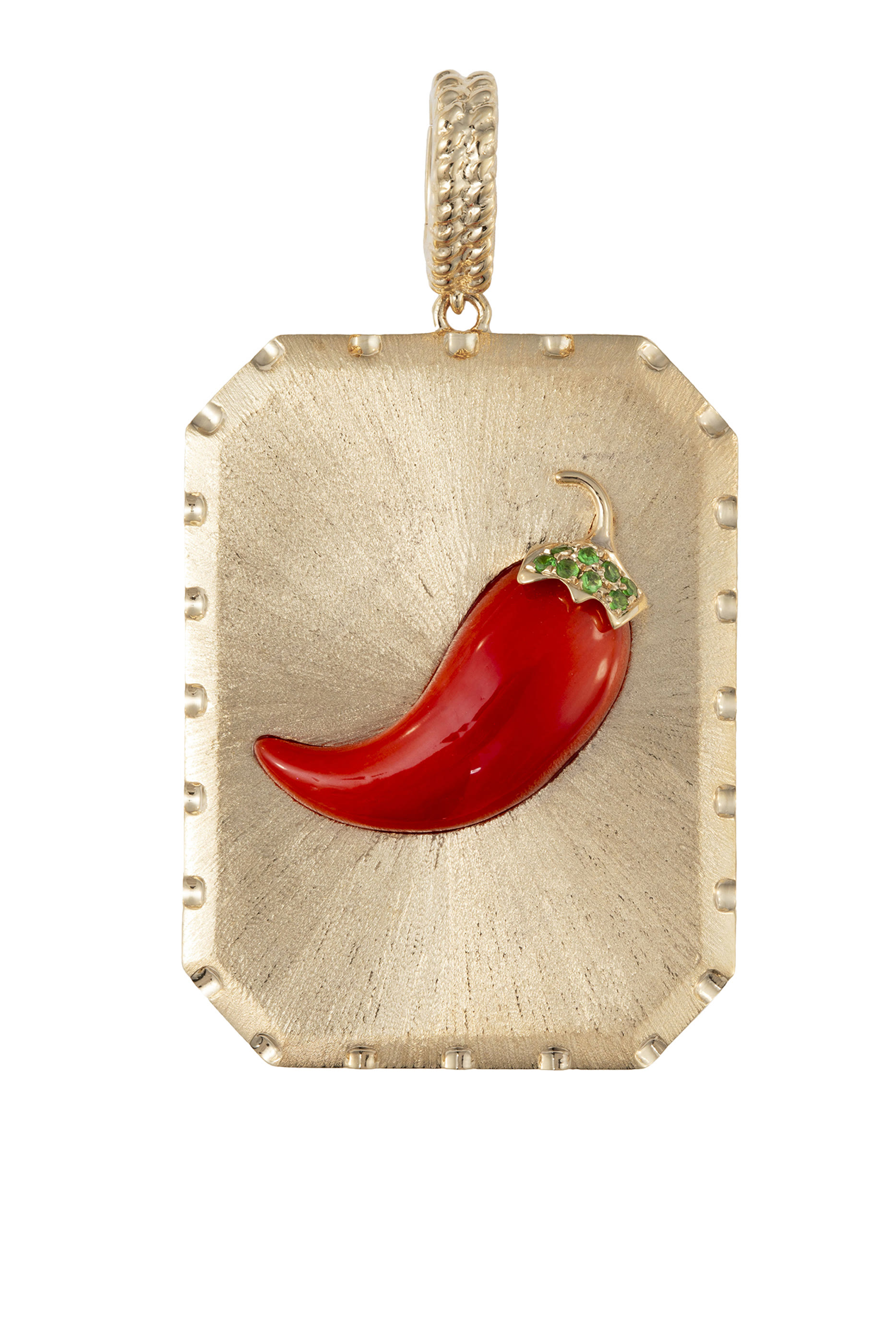  Pepper Brushed Charm, 18K Yellow Gold & Red Agate 