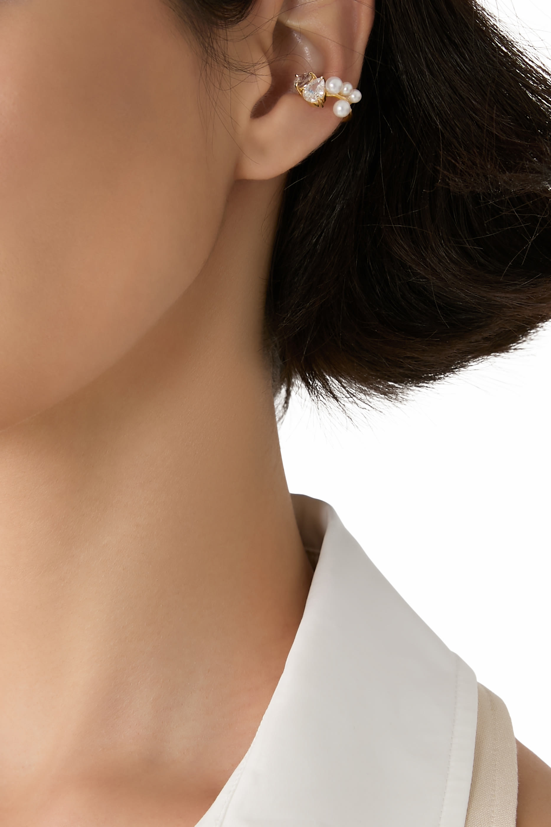 Chasing Shadows Ear Cuff, Recycled Sterling Silver Plated in 18ct Yellow Gold Vermeil with Freshwater Pearl & Cubic Zirconia