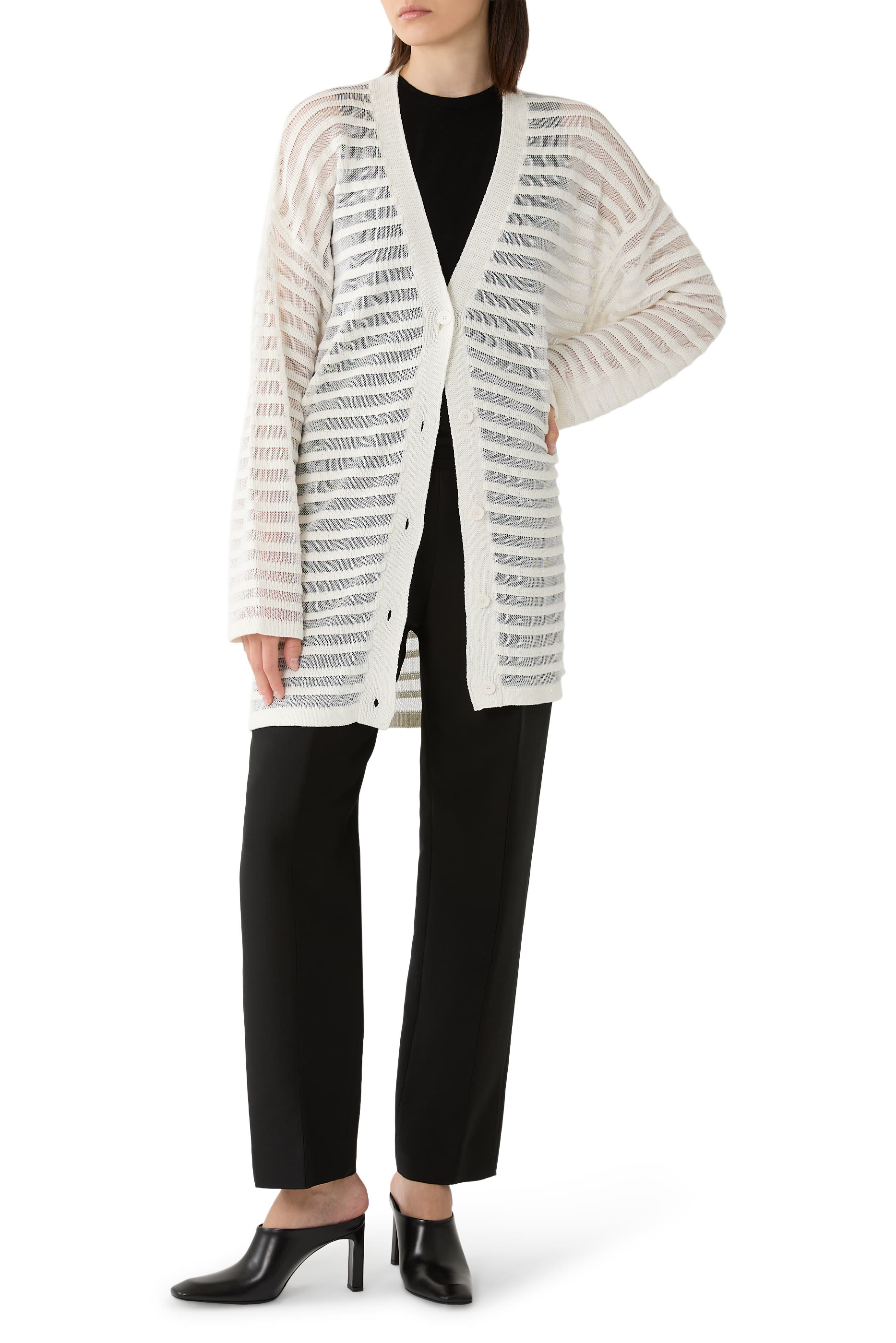 Cotton and Linen Cardigan with Sequins