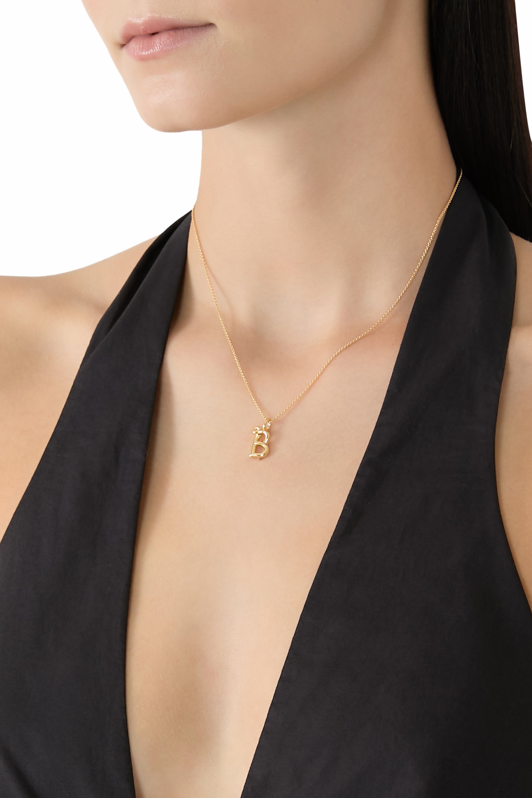 Curly Molten Mini Initial Necklace - B, 18k Recycled Gold Vermeil on Recycled Sterling Silver
