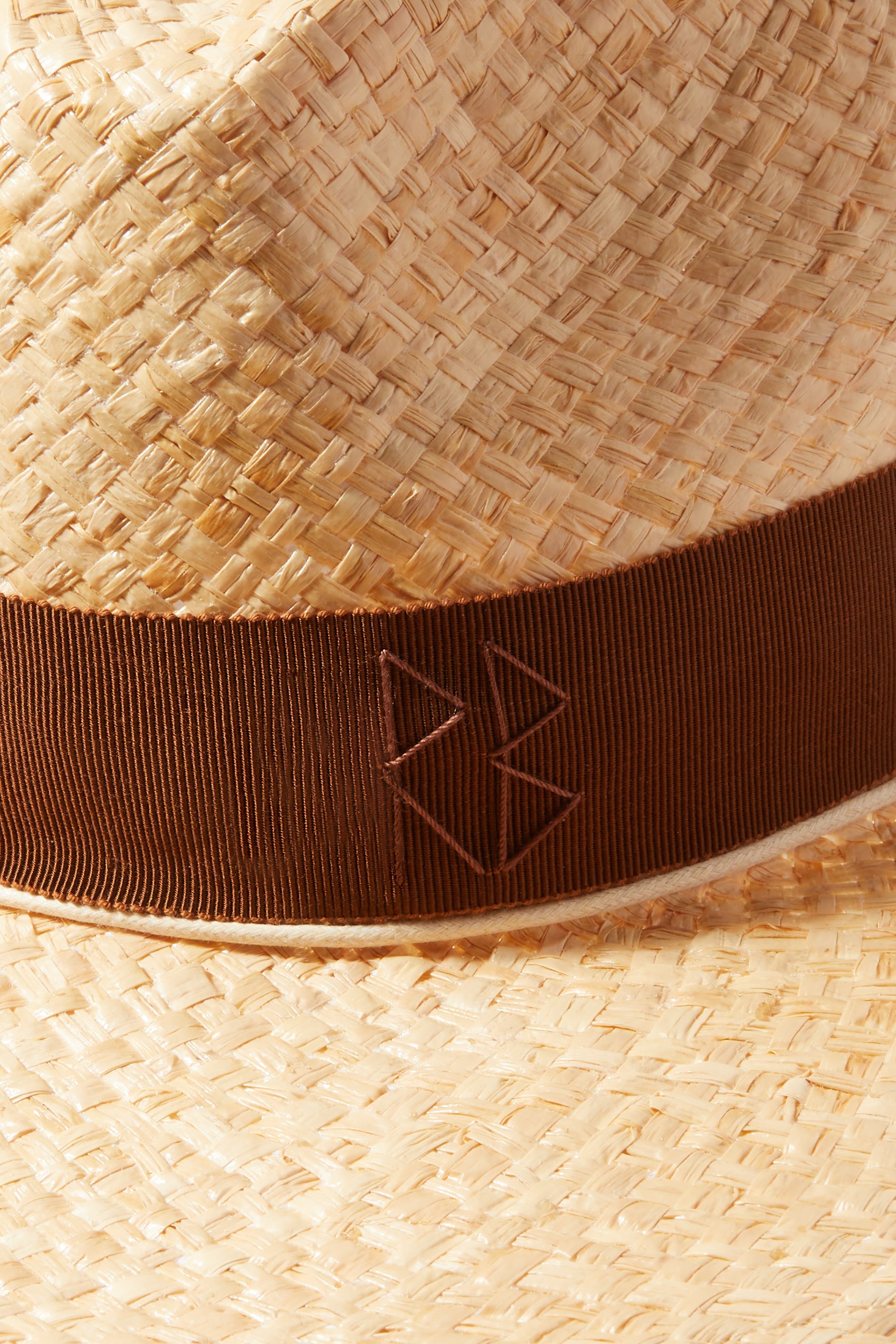Monogram-Embellished Chain Strap Straw Fedora Hat