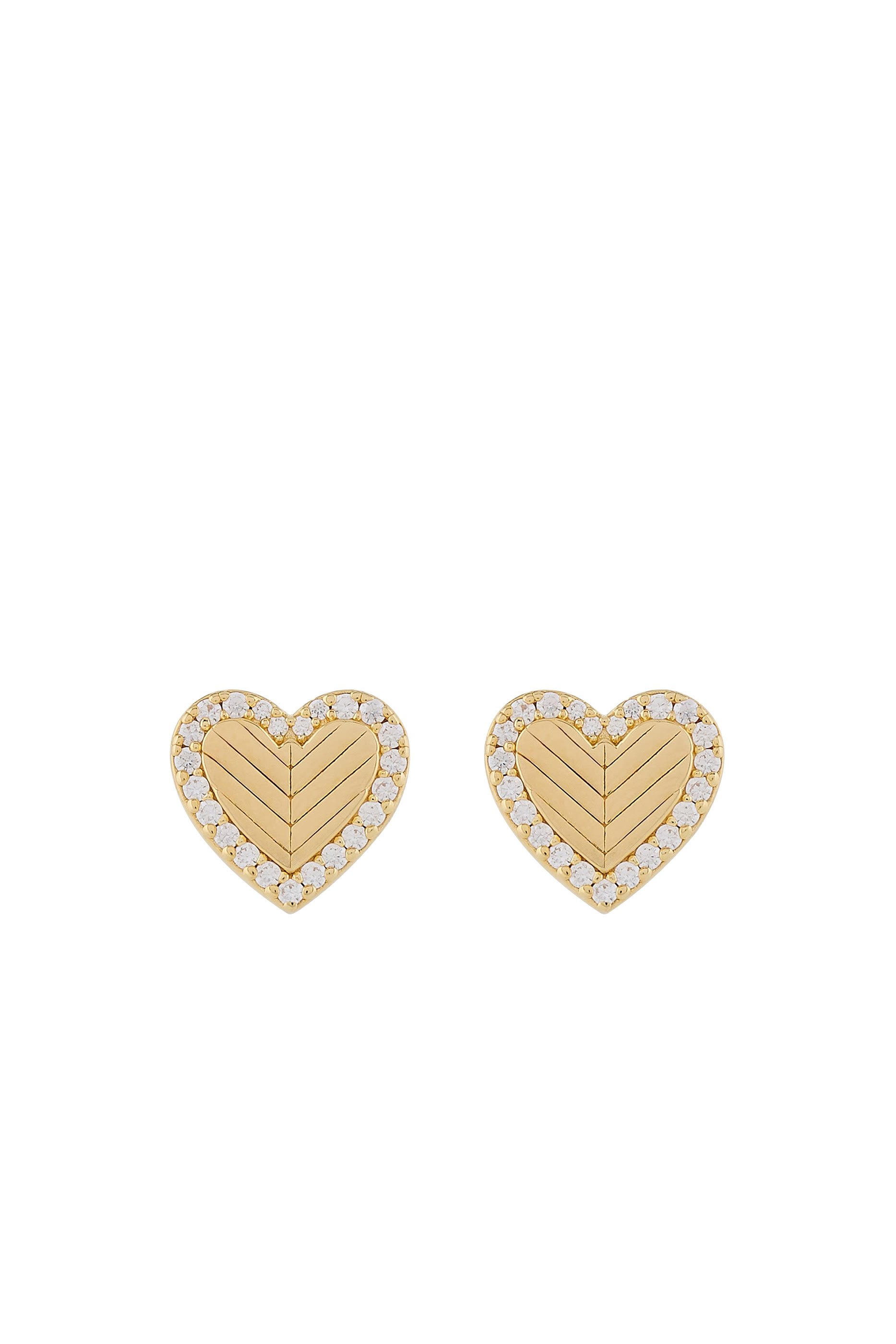 Heart Stud Earrings, Gold-tone Sterling Silver