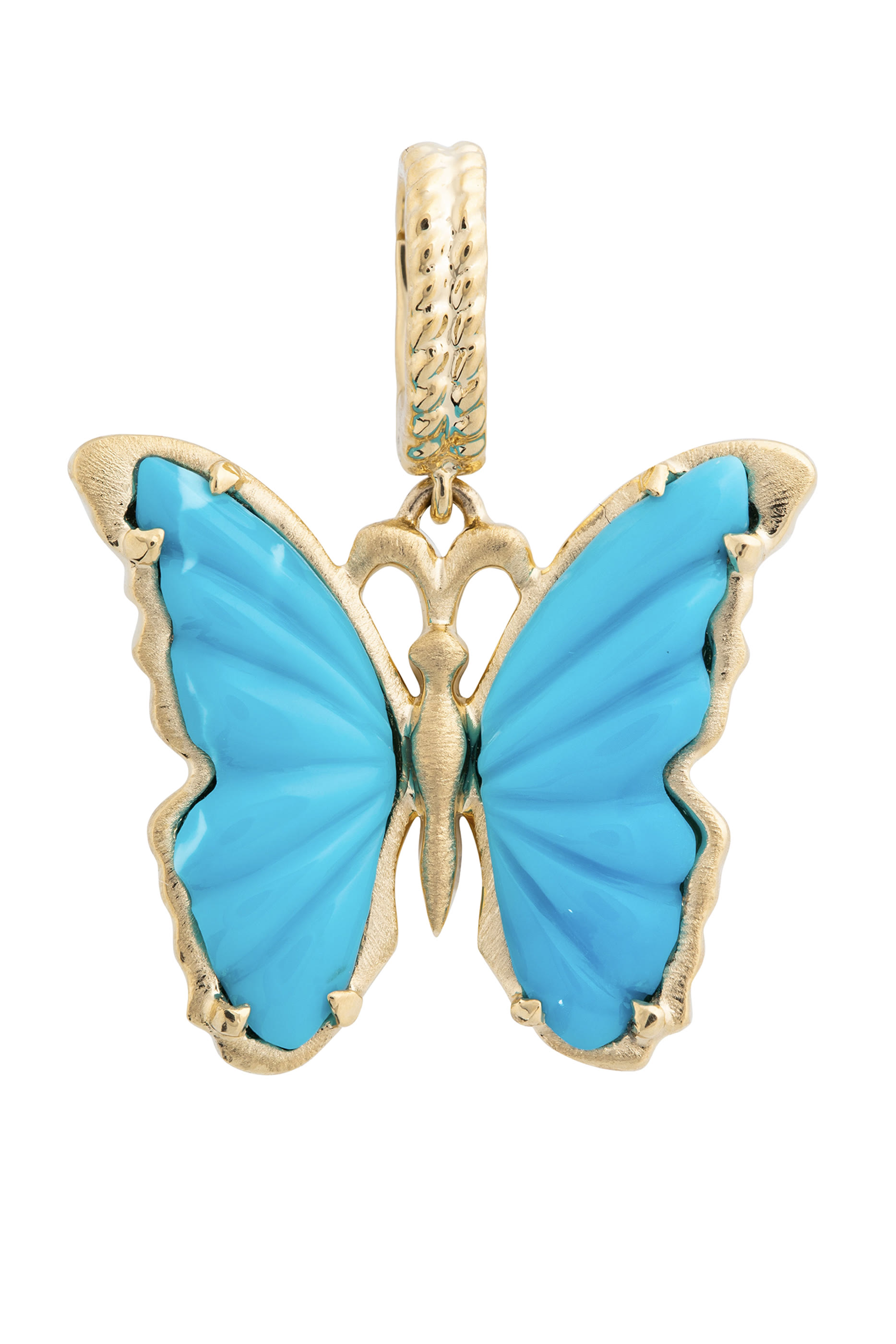Butterfly Brushed Charm, 18K Yellow Gold & Turquoise