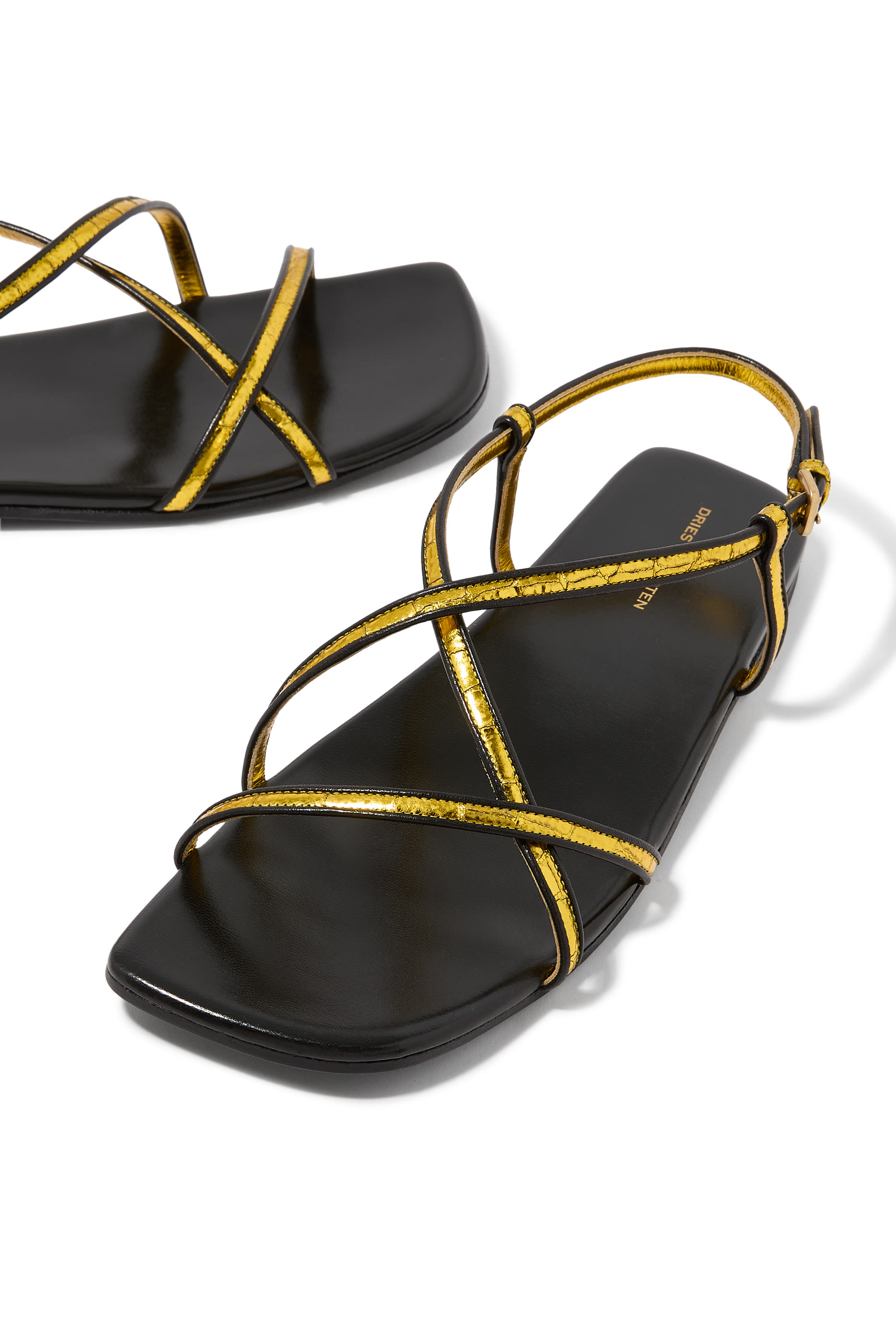 Metallic Leather Open Toe Sandals