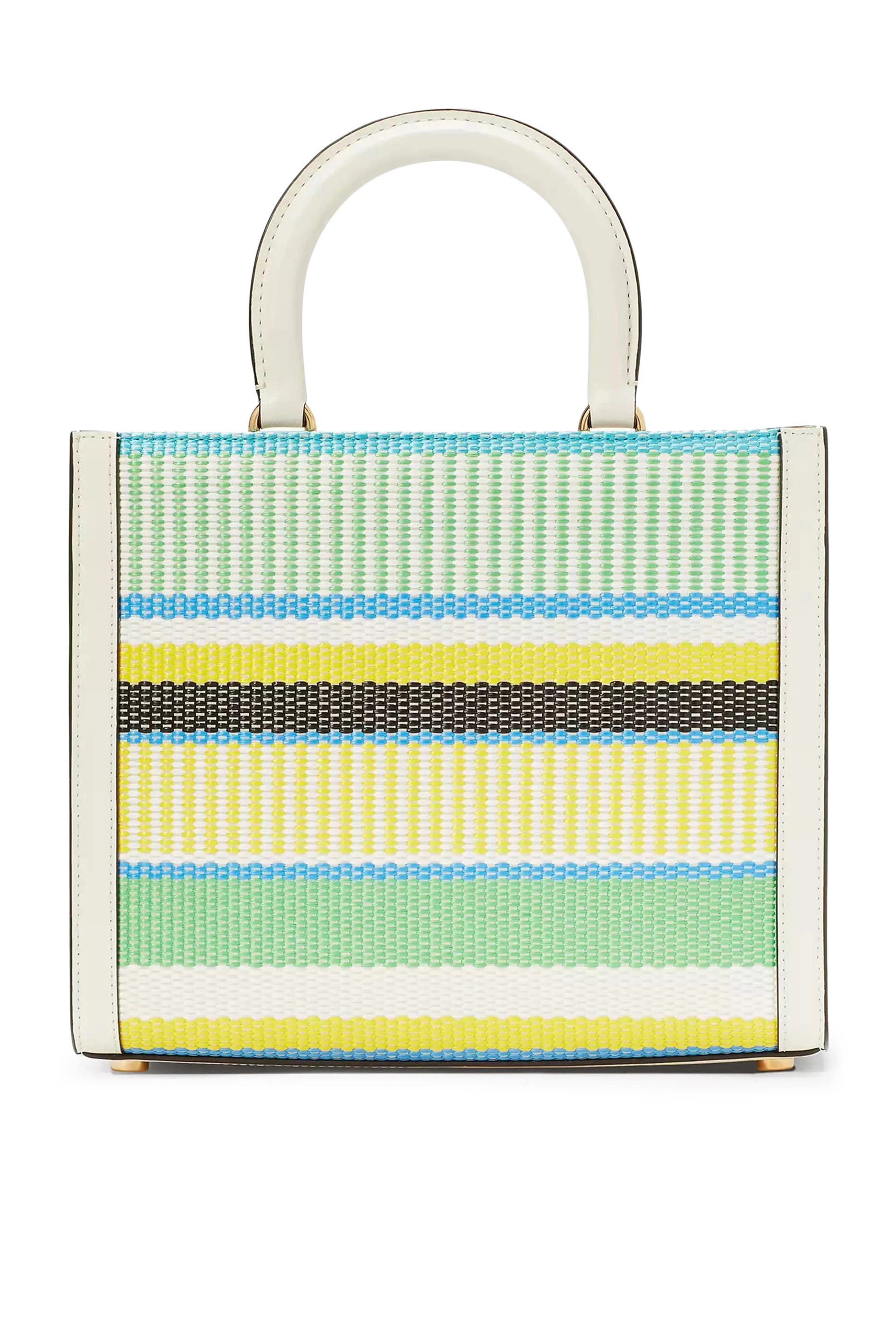 Manhattan Striped Woven Straw Small Tote Bag