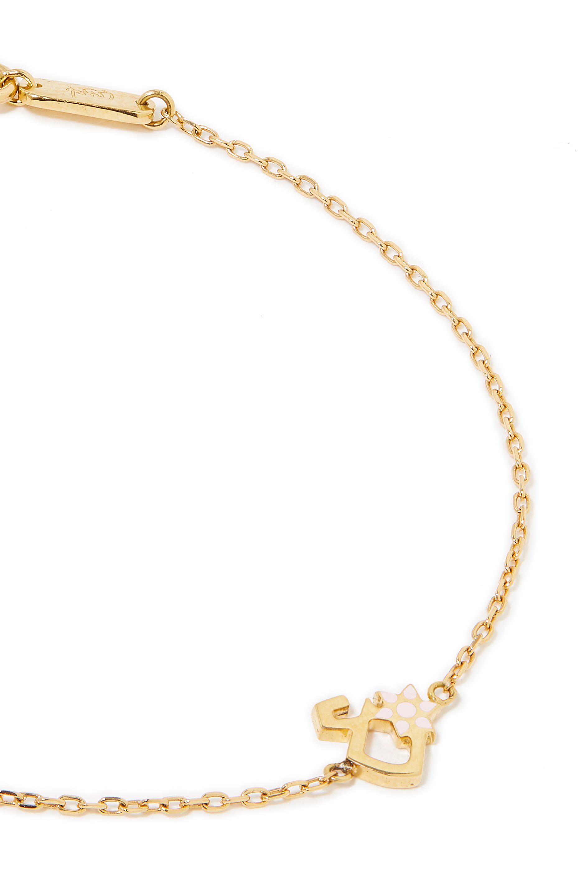 Kids Tiny Bling Arabic Letter Ein Bracelet, 18k Yellow Gold & Enamel