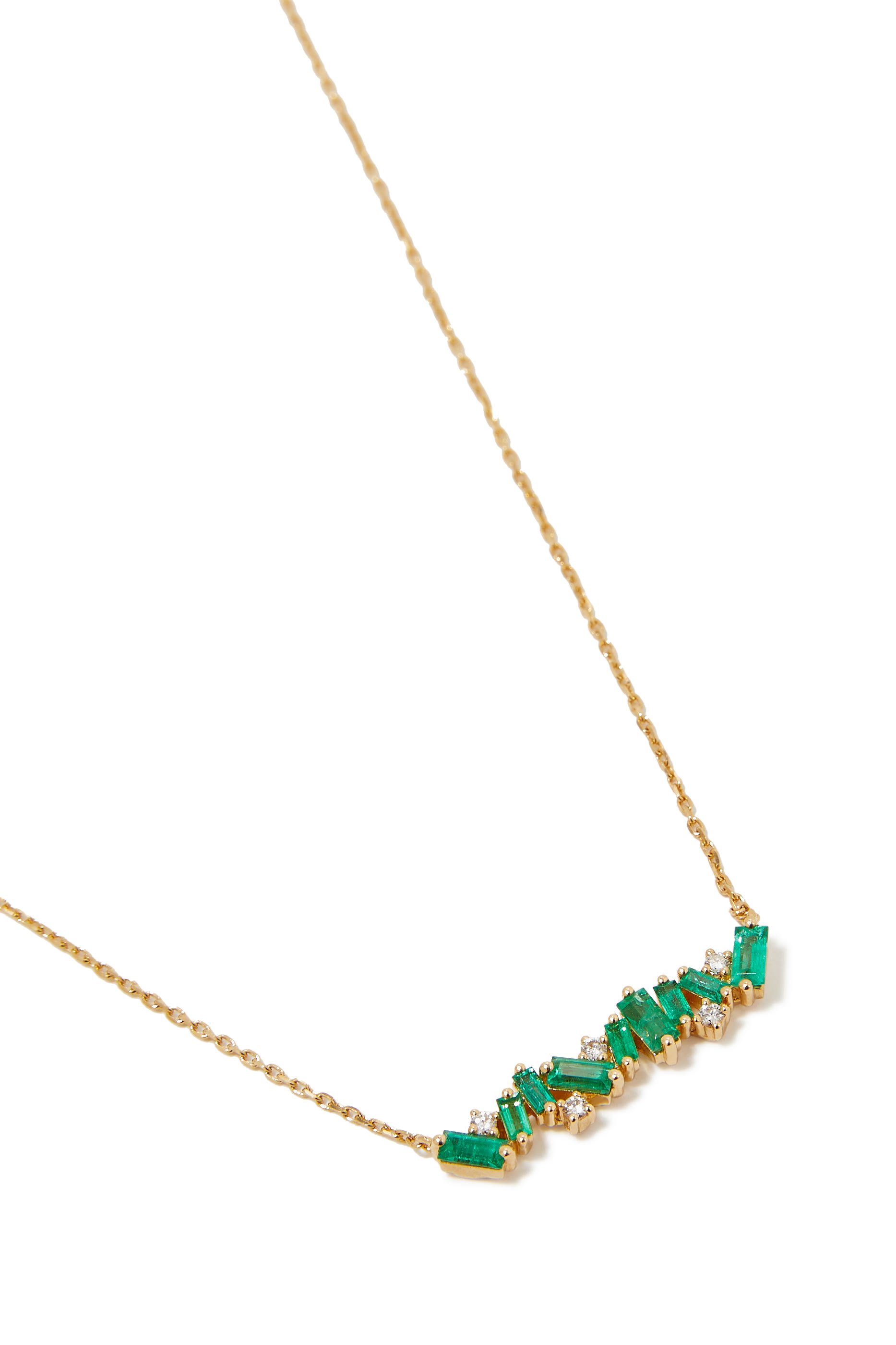 Emerald  Baguettes Sparkler Bar Necklace