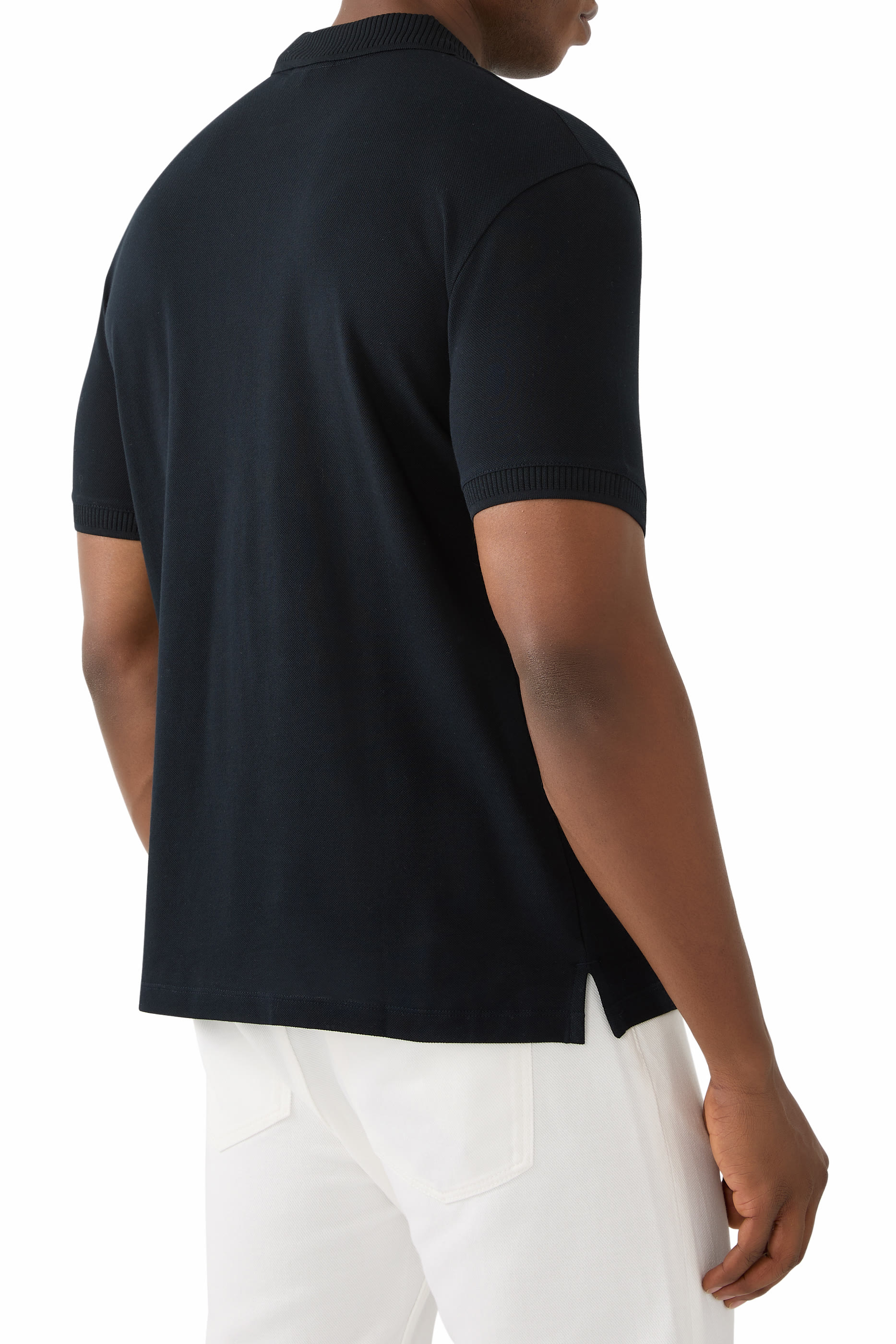 Micro Eagle Logo Ribbed Collar Polo Shirt