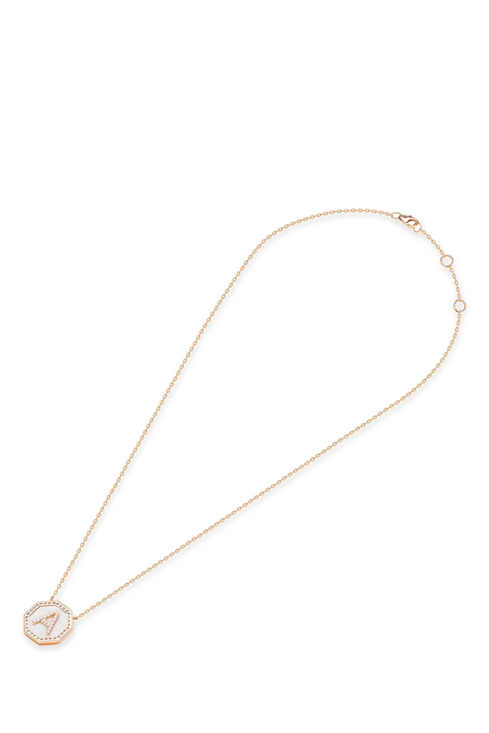 Harf Turath Letter A Pendant Necklace, 18k Rose Gold, Diamonds & Mother of Pearl