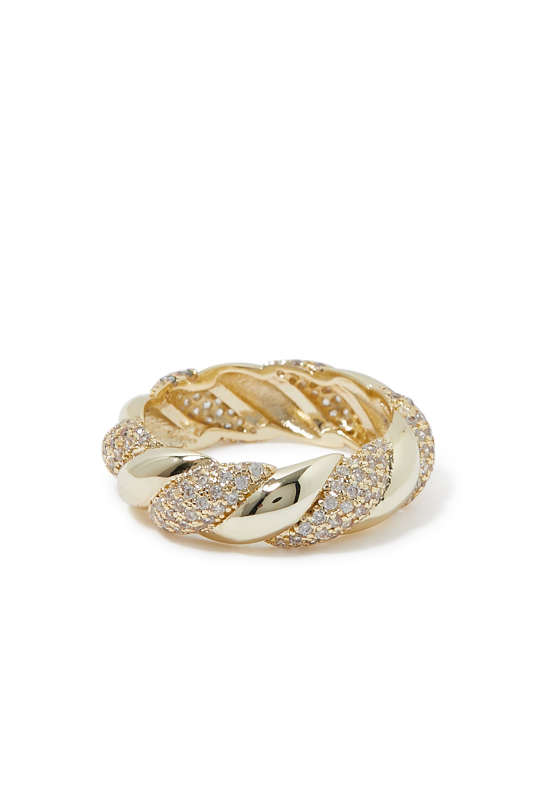 Sculptured Pave Line Ring, Gold-Plated Brass & Cubic Zirconia