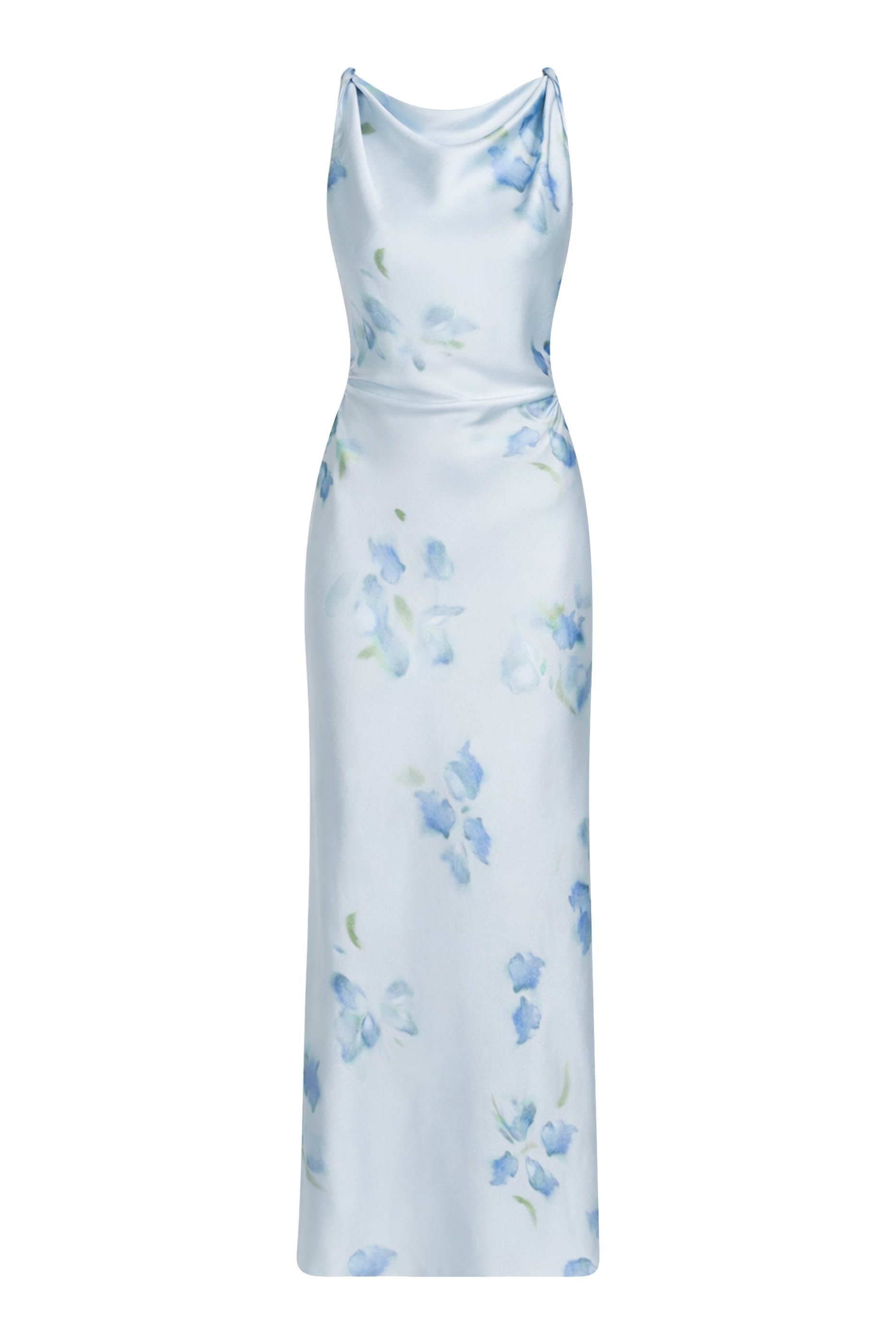 Petal Blur Satin Twist-Shoulder Dress