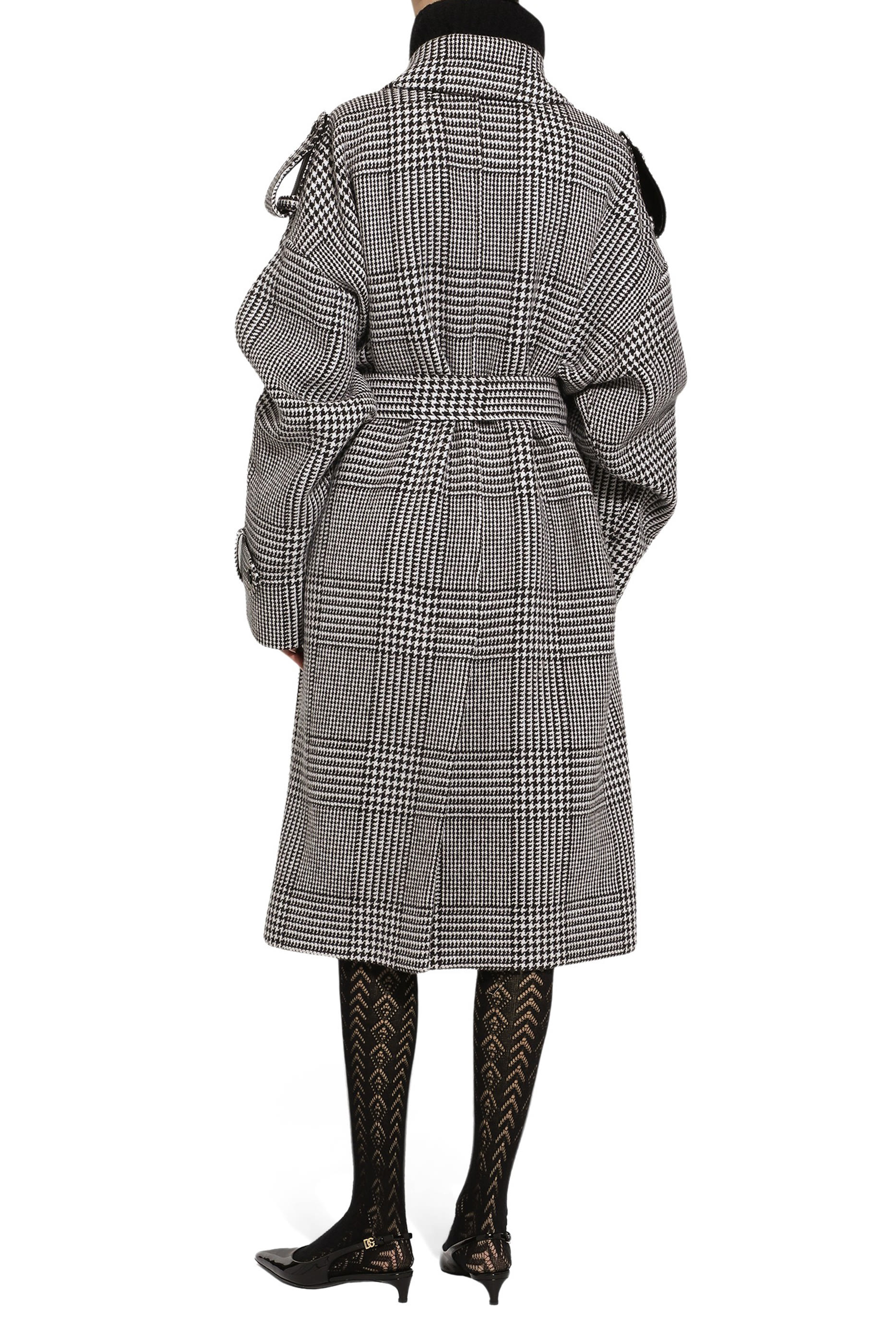 Houndstooth Check Wool Trench Coat
