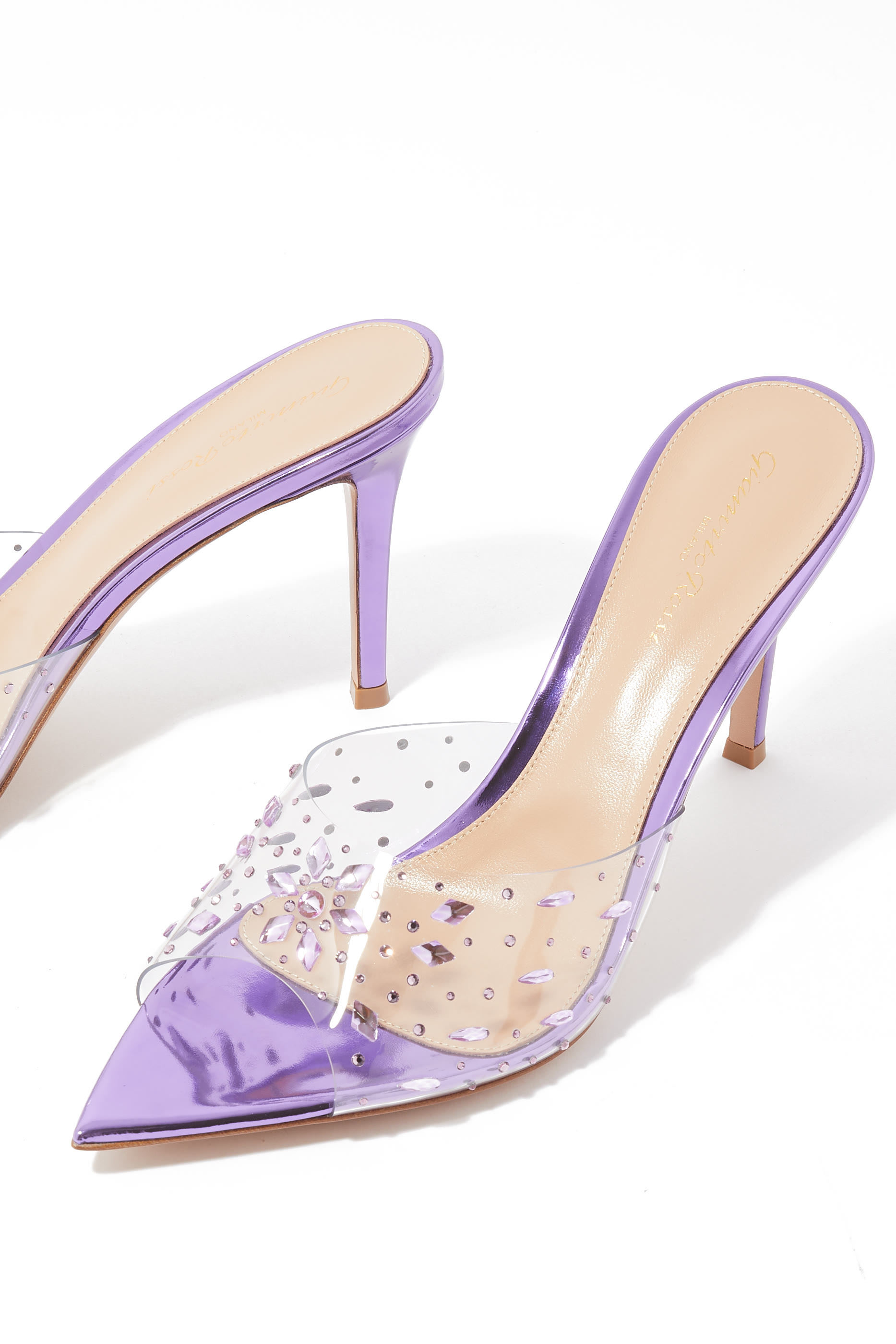 Exclusive Alley 85 Embellished Metallic Leather Mules