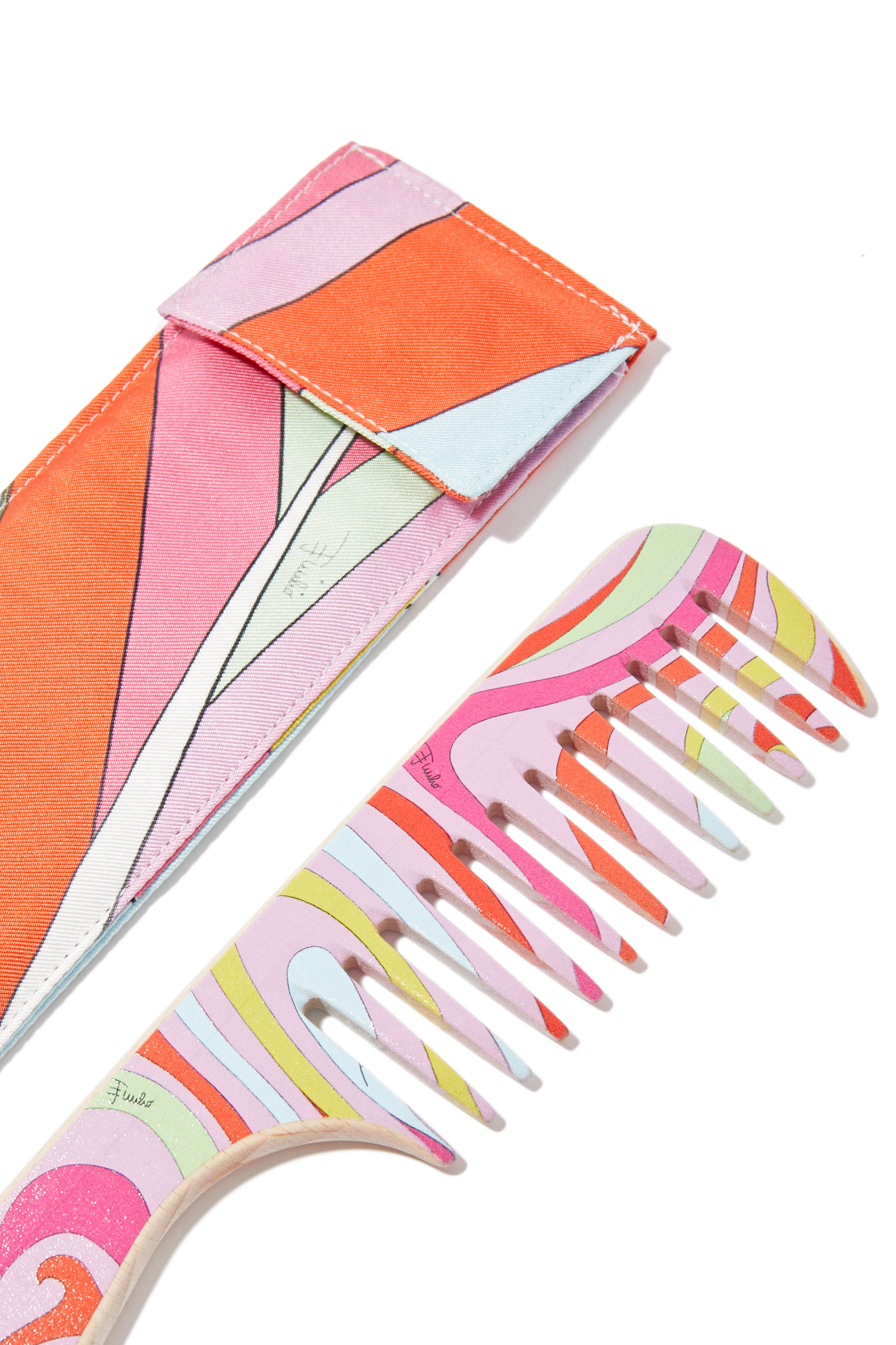 Marmo-Print Wooden Comb & Pouch Set