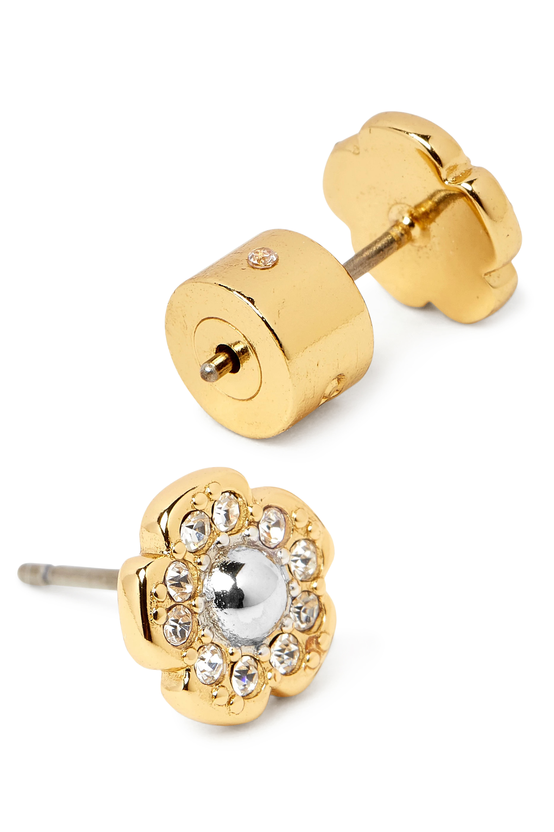 Pav&eacute; Tea Rose Stud Earrings, Plated Brass & Glass, Cubic Zirconia, Titanium Post