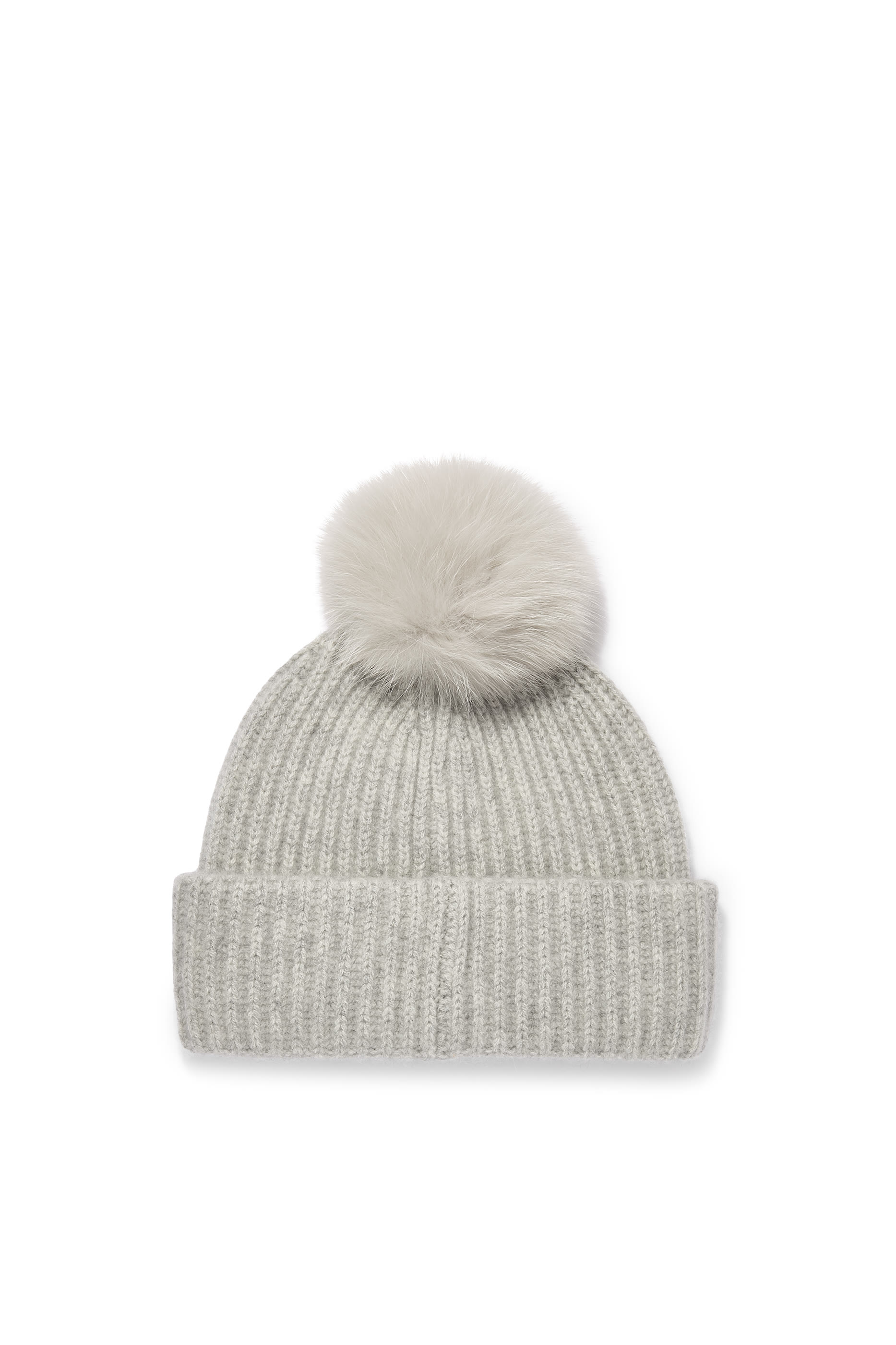 Cashmere Knit Beanie with Fox Fur Pompom