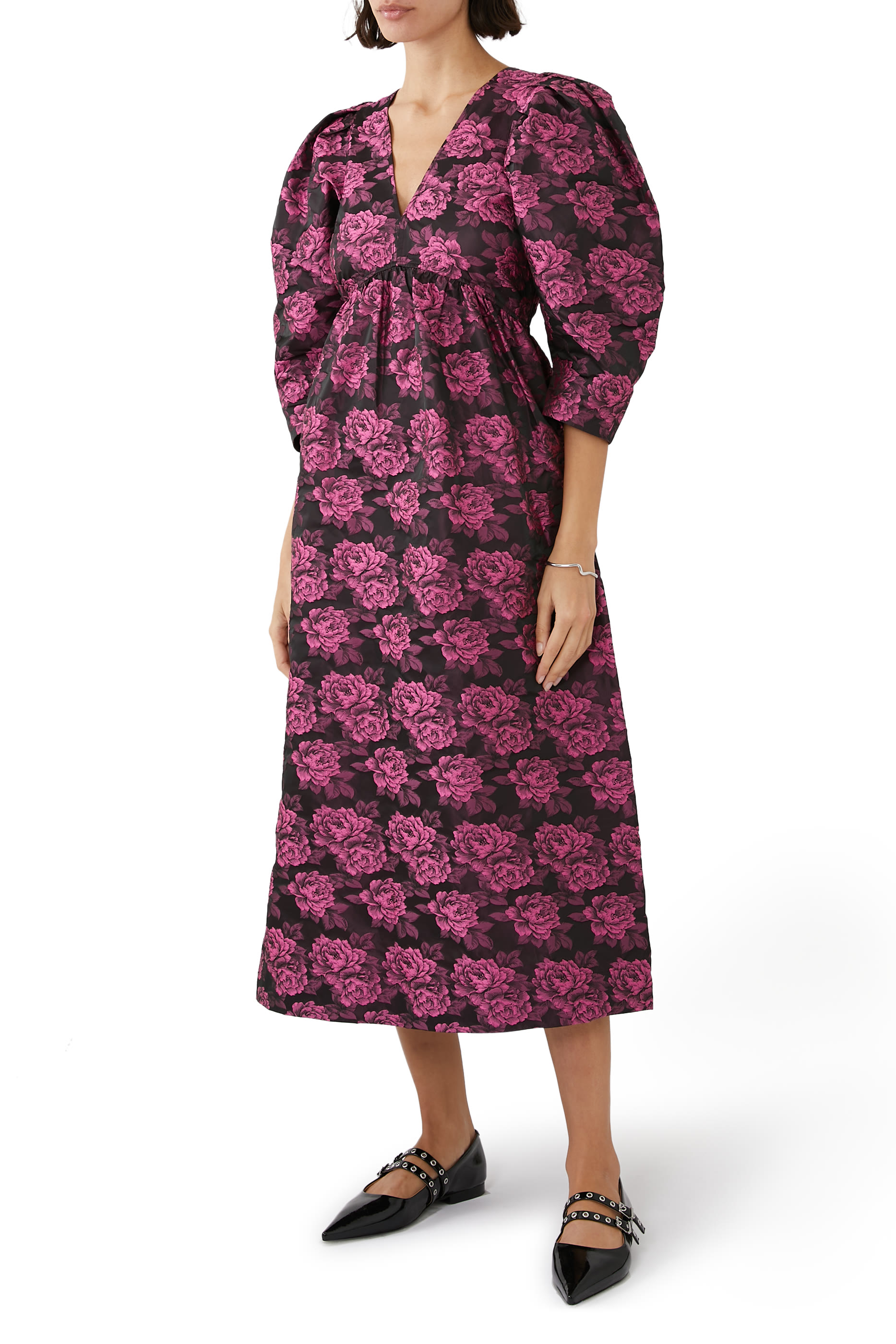 Floral-Print Jacquard Midi Dress