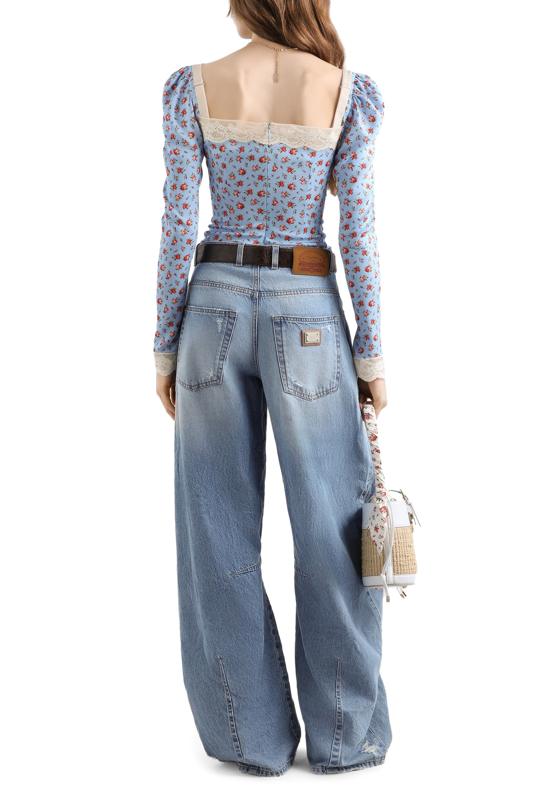 Small Rose-Print Charmeuse Top