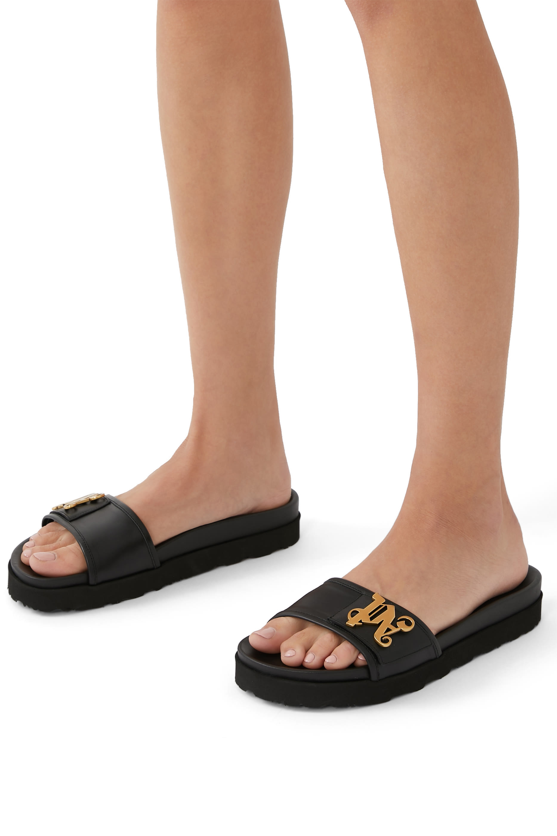 Logo Plaque Leather Slides